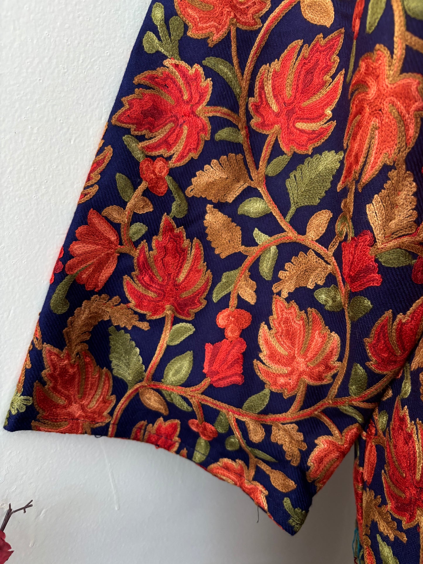 Navy Blue Aari Embroidered Pure Wool Jacket XXL