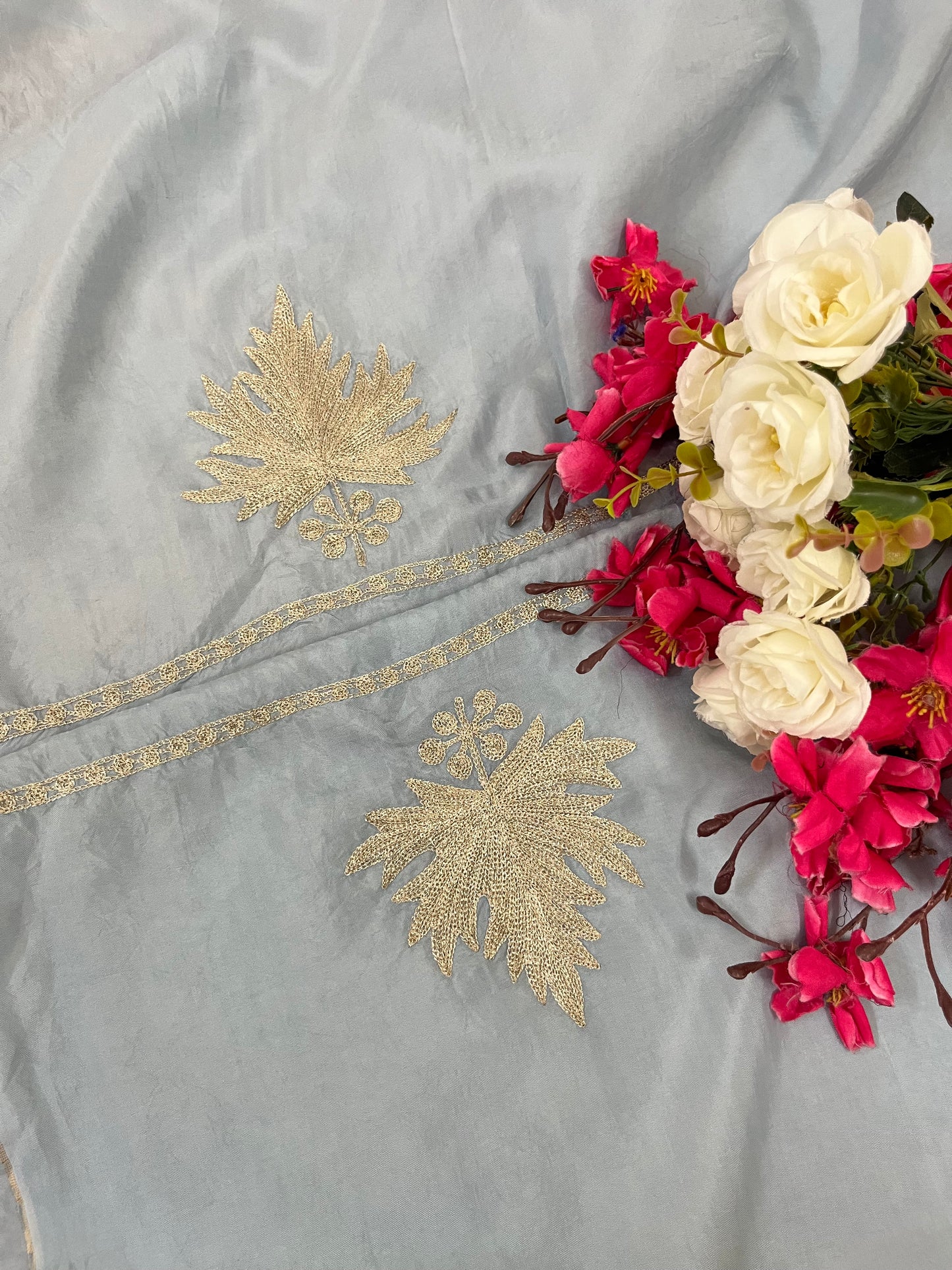Ice Blue Sanam’ Tilla Kashmiri Silk Suit