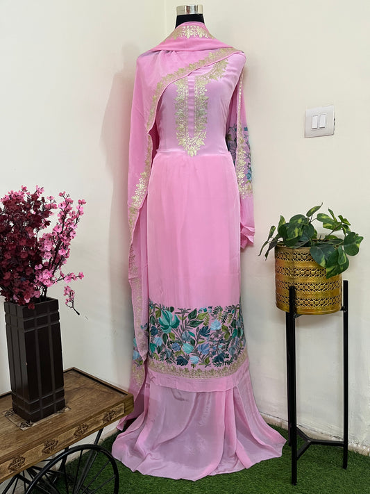 ‘Kalaa’ Soft Pink Crape Kashmiri Suit