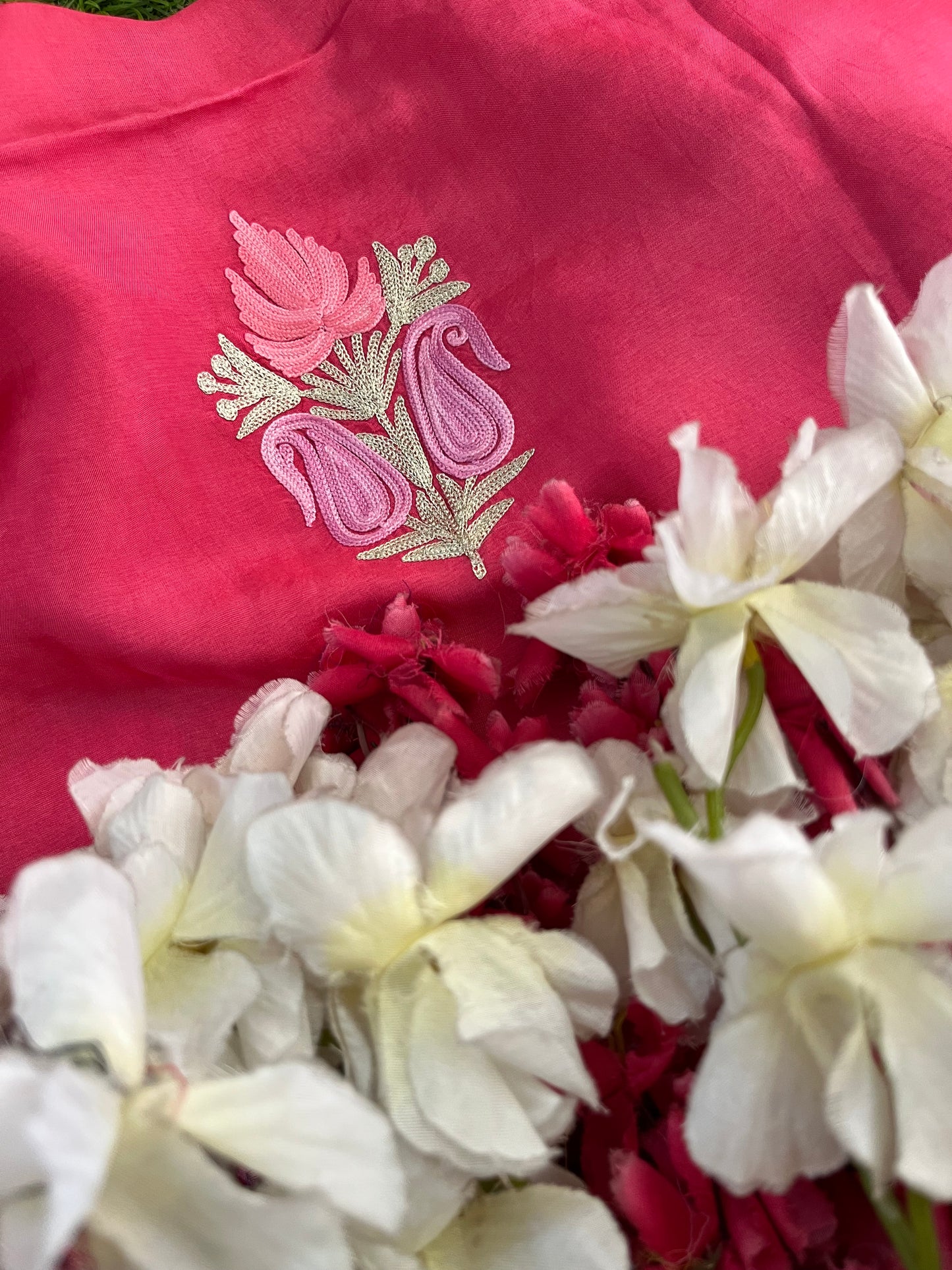 Sanam’ Soft Pink Silk Aari Embroidered Suit material