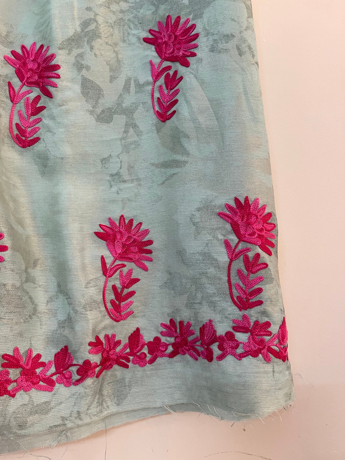 Mint Green Self Work Satin Cotton Unstitched Co-ord Set