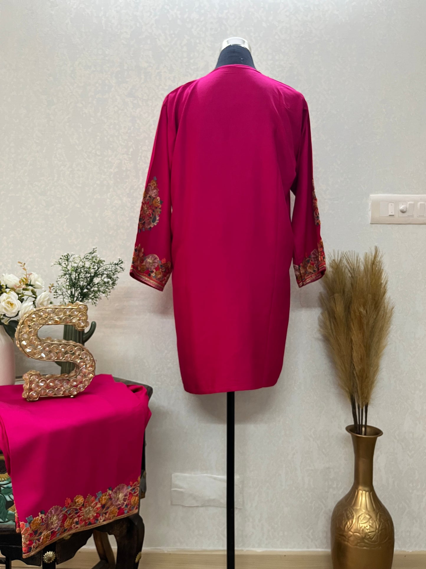 Hot Pink Cotton Stitched Co-ord Set( 42)