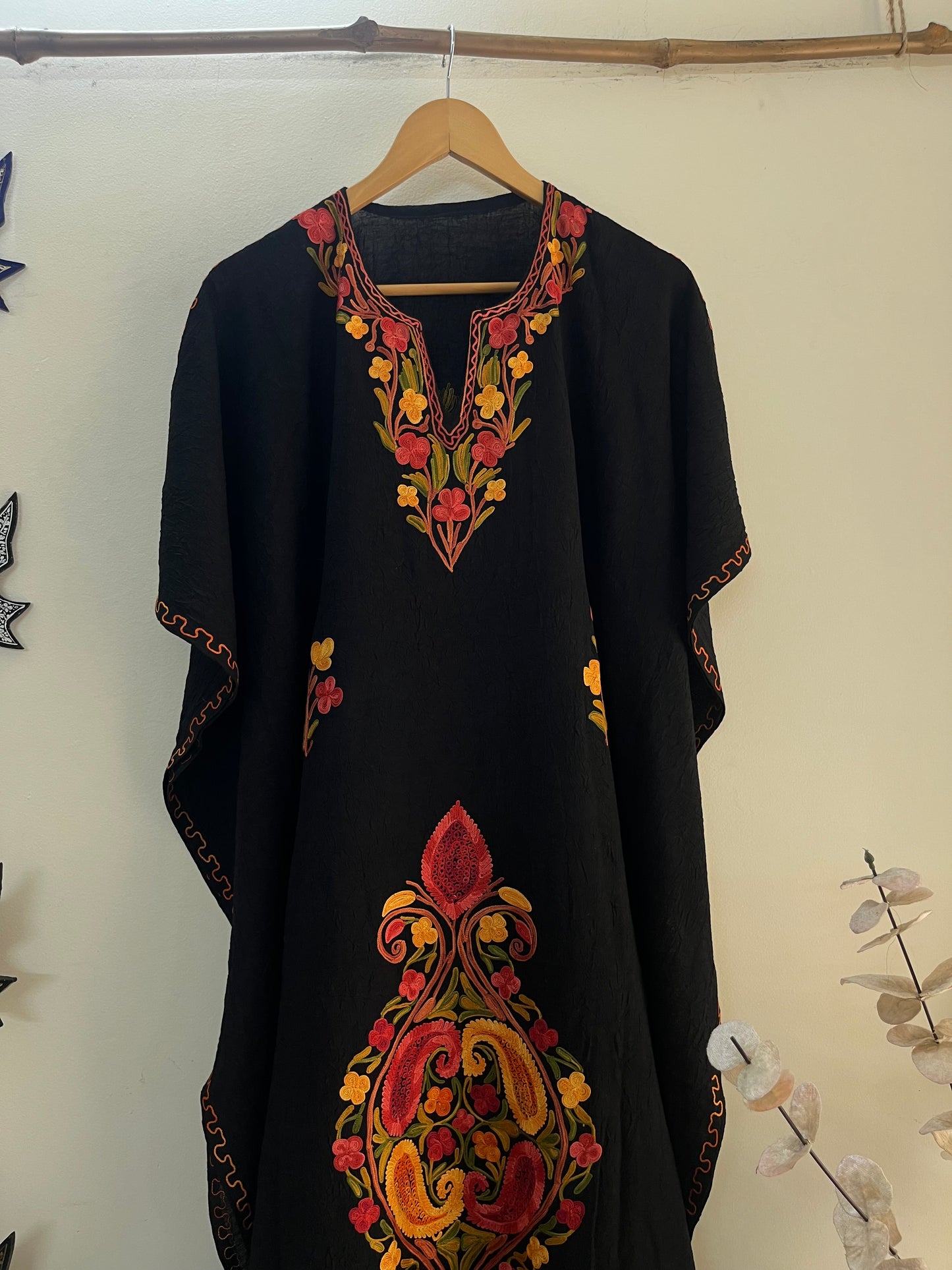 Long Crush Cotton Black Aari embroidered Kaftan