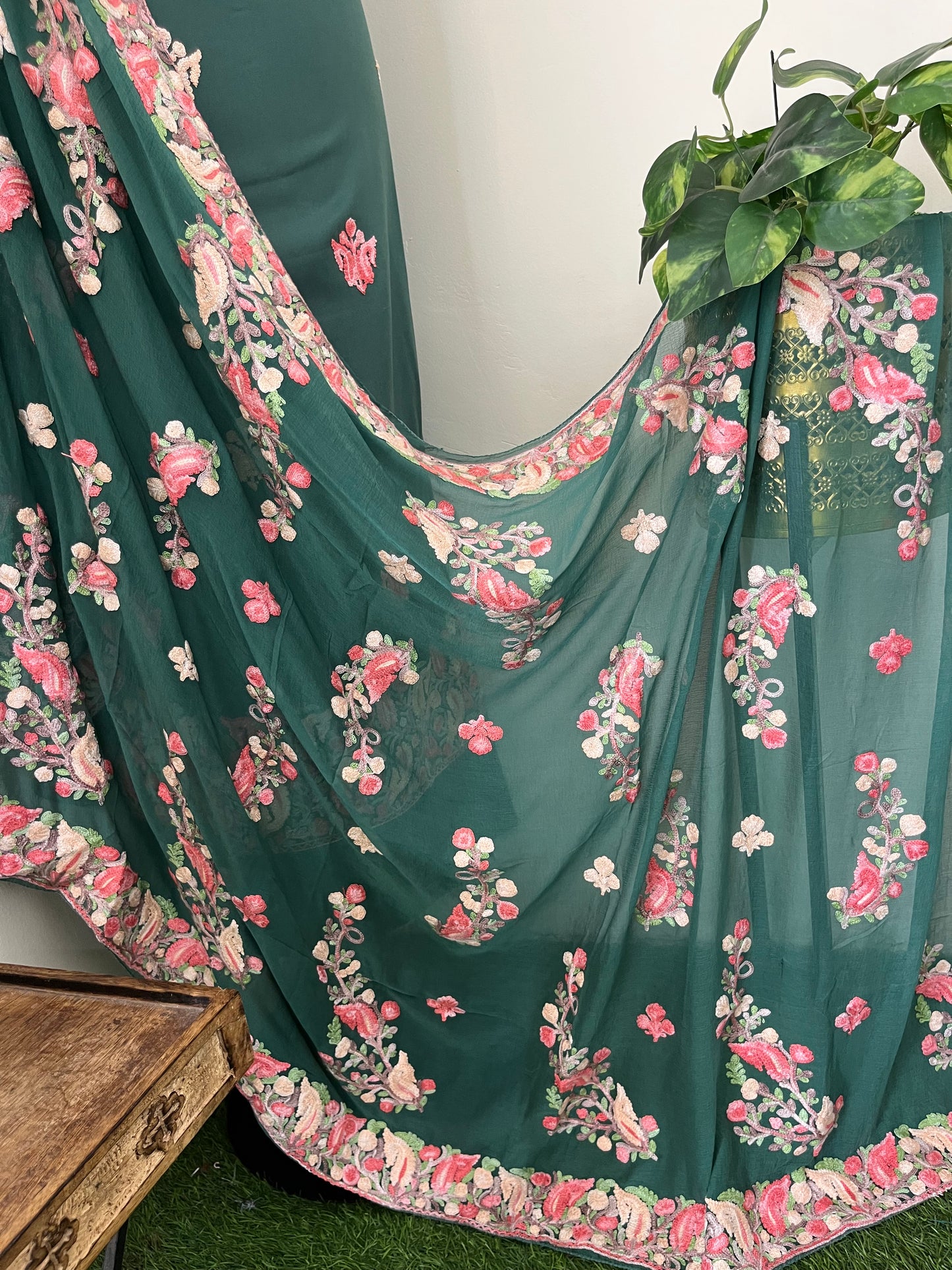 Jade Green Rayon Cotton Kashmiri 3pc set