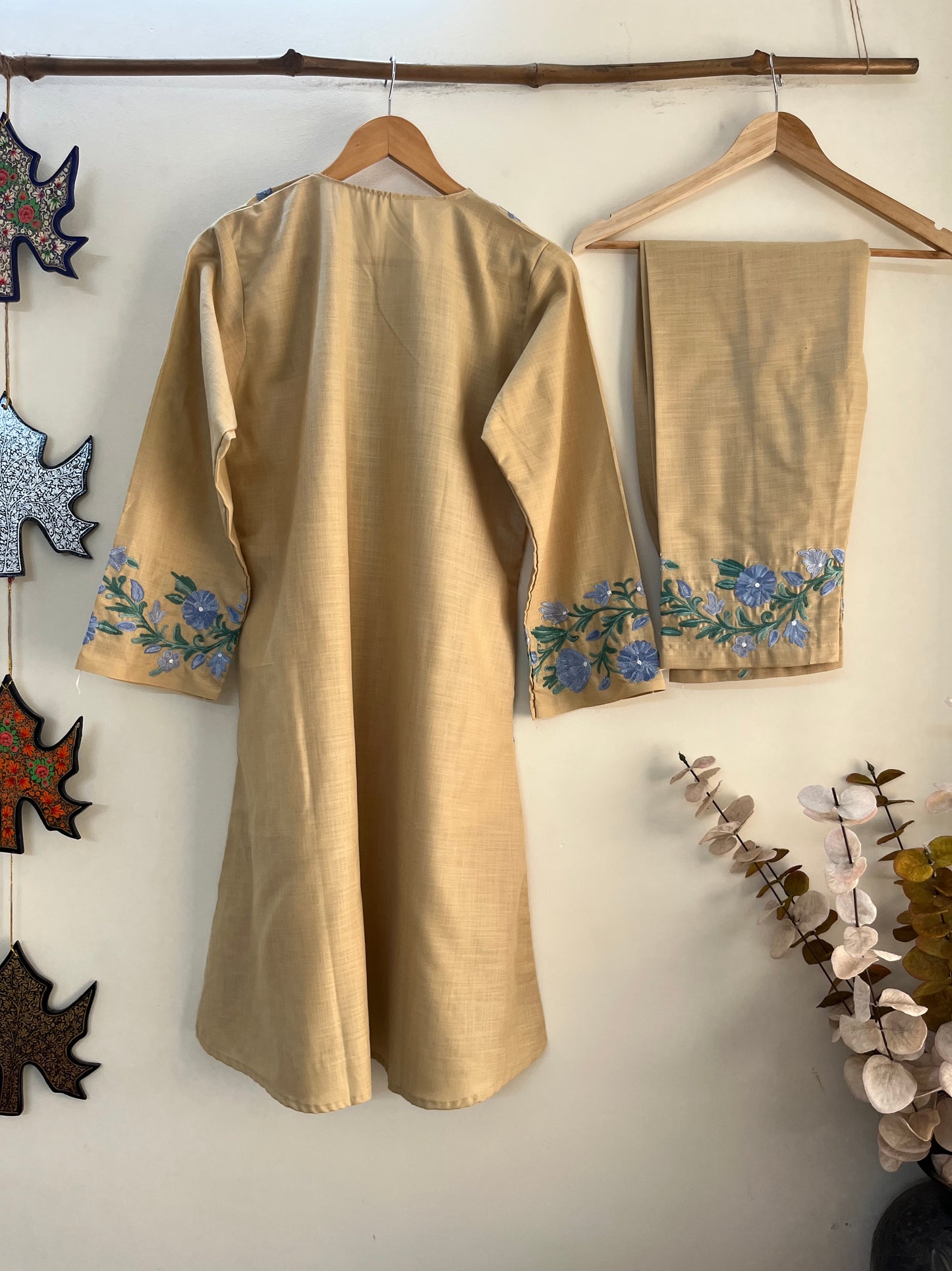 Beige Cotton Stitched Co-ord Set (L/XL)