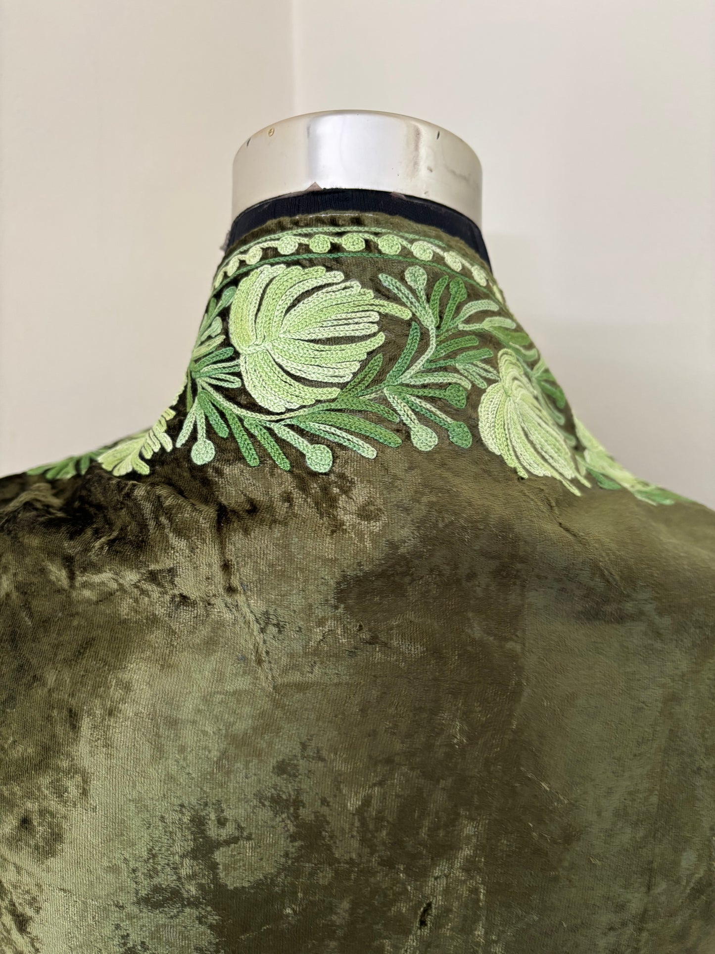 Olive Green Aari Embroidered Makhmal Cape