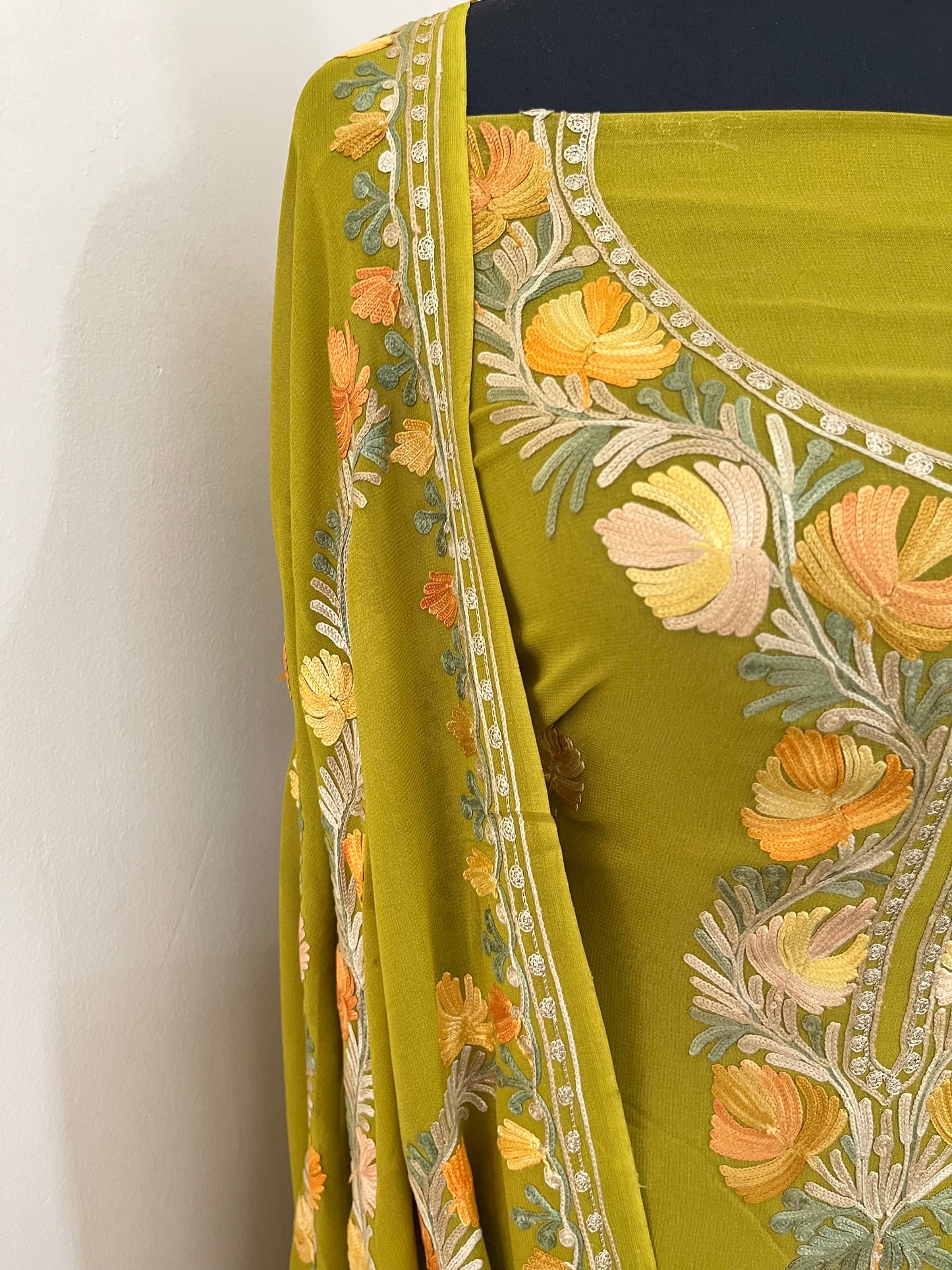 Pistachio Green Pure Georgette Kashmiri Suit