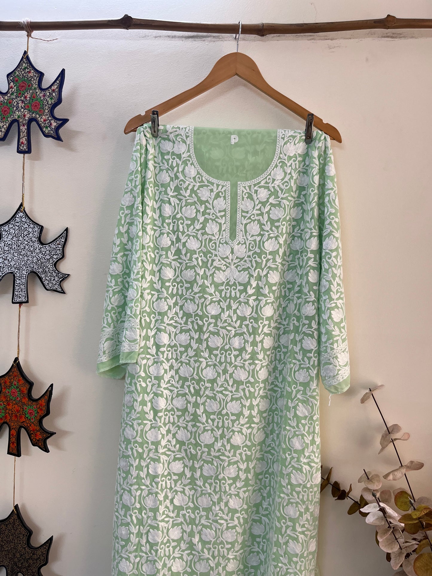 Georgette Front Back Jaal Kashmiri Semi Stitched Kurta