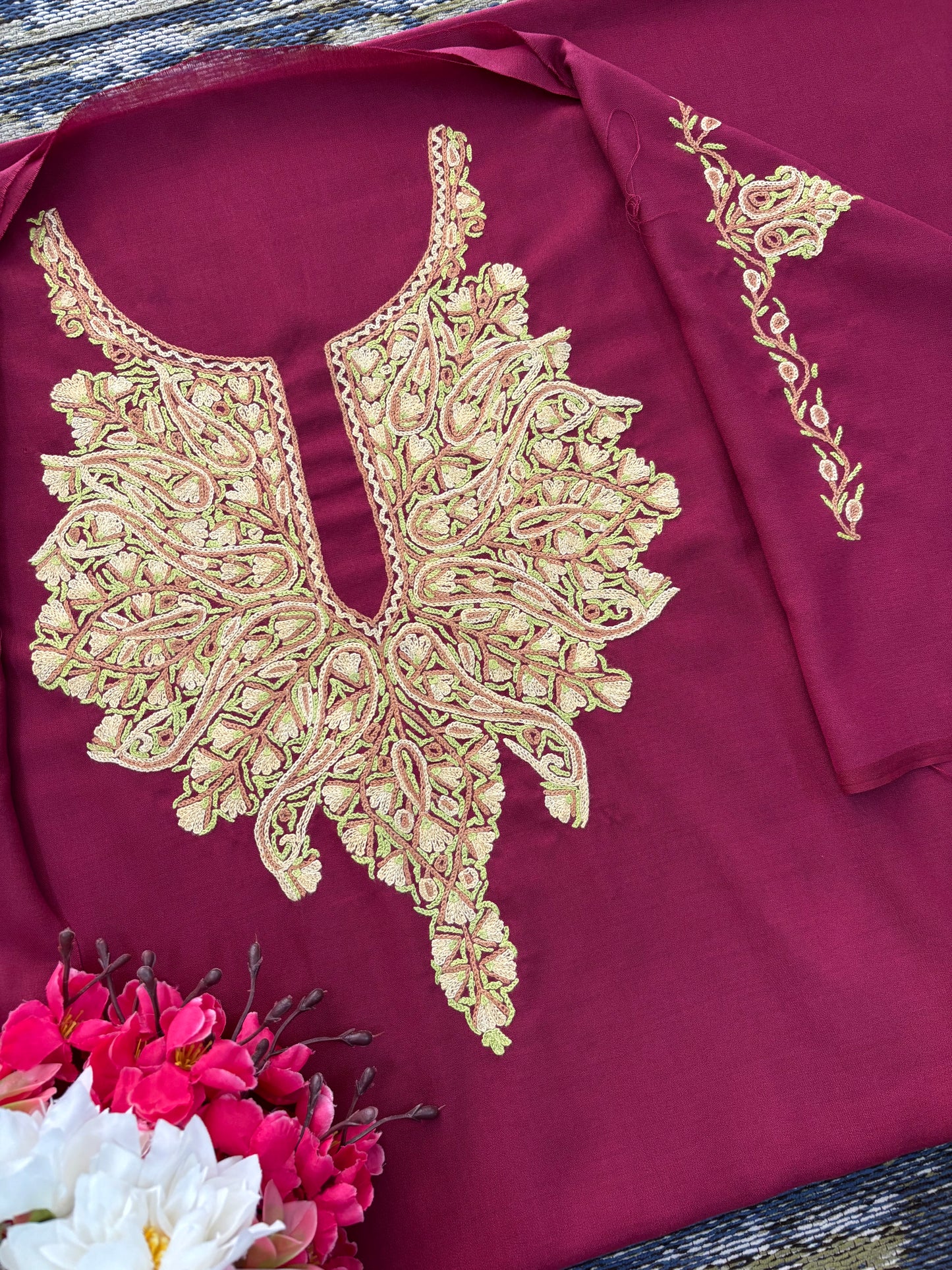 Maroon Cotton Cord Set (Hand Embroidered)