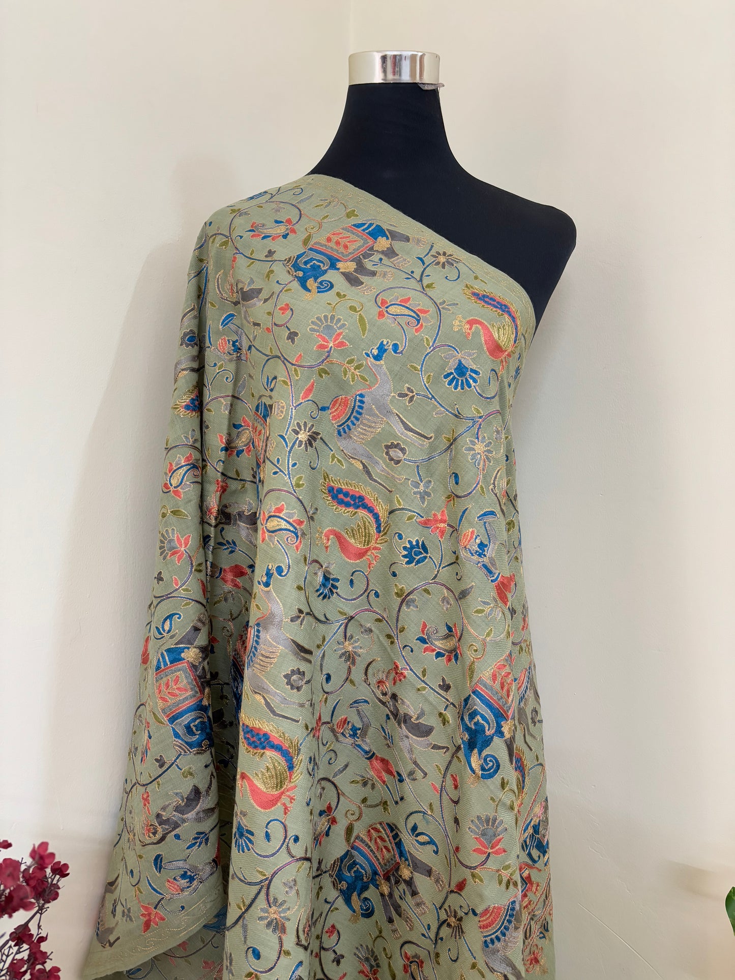 Pista Haathi Baag Kashmiri Stole