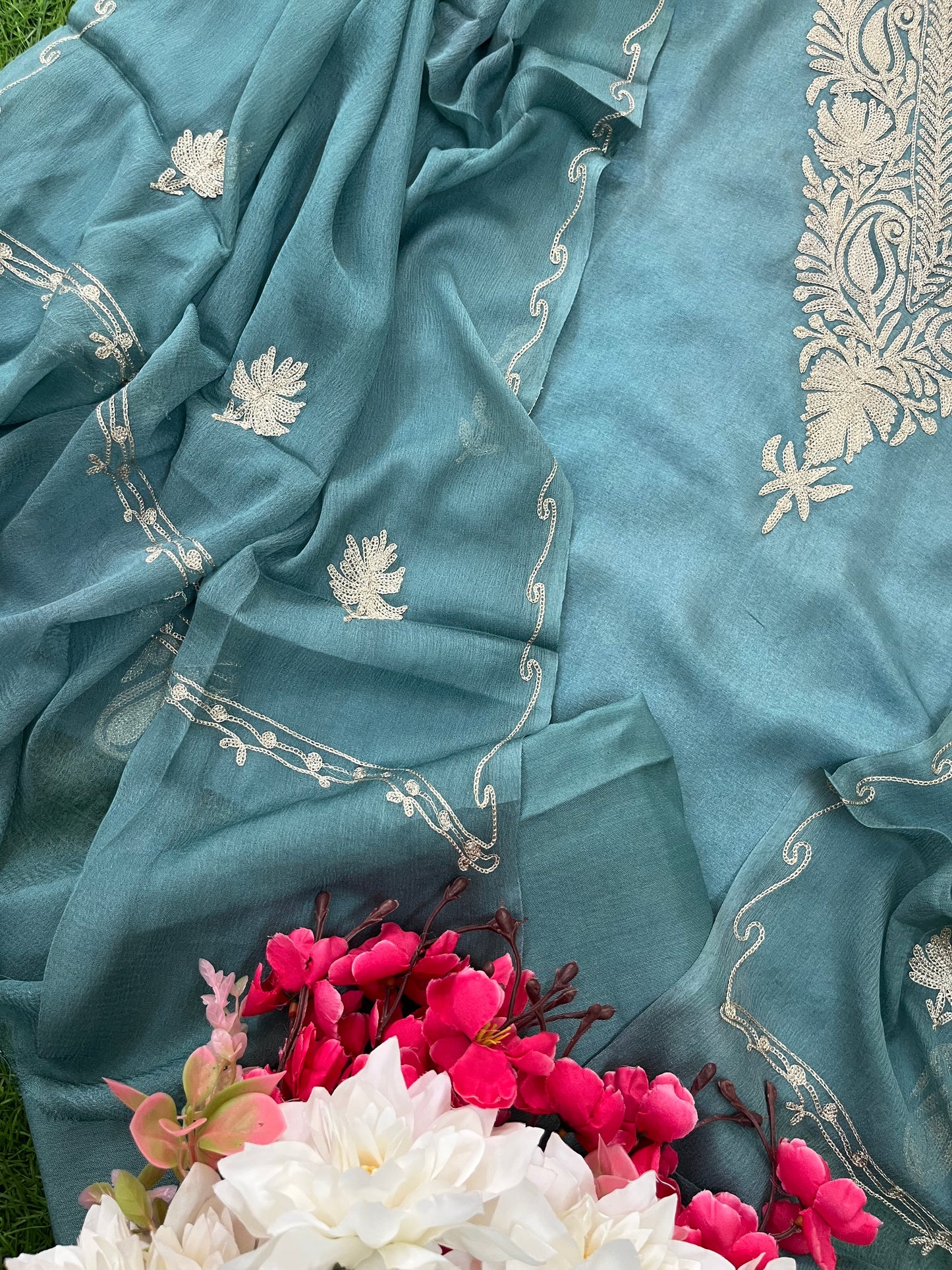 Sanam’ Pastel Blue Silk Tilla Kashmiri Suit