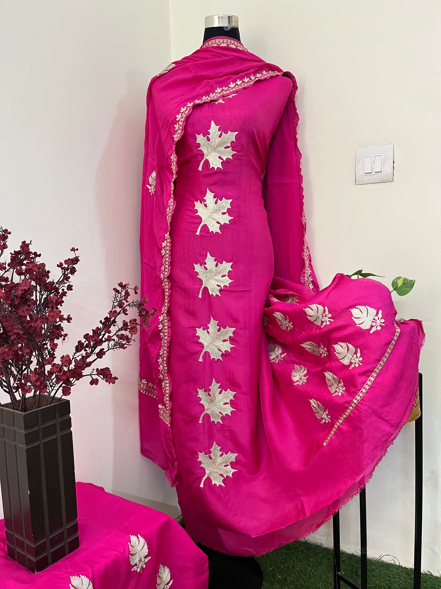 ‘Kalaa’ Fuchsia Pink Opada Silk Tilla Embroidered Suit material