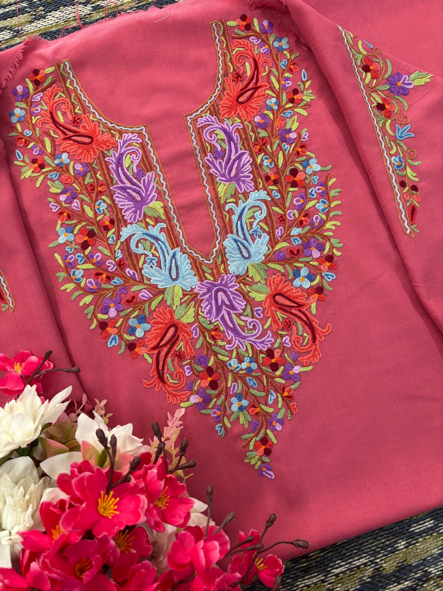 Onion Pink Cotton Cord Set (Hand Embroidered)