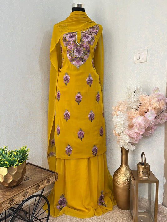 Golden Yellow Georgette 3Pc Kashmiri Suit