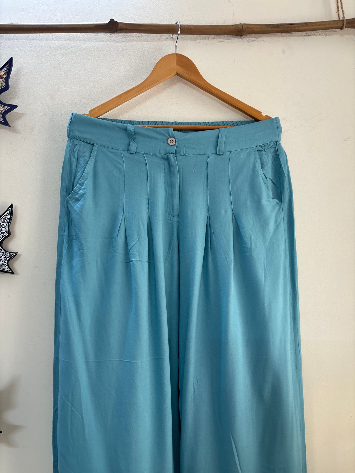Women Blue Ankle Length Aari Embroidered Palazzos ‘S’