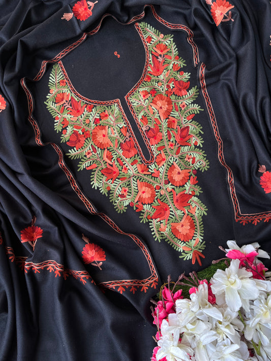 Black Woollen Aari Embroidered 3pc suit