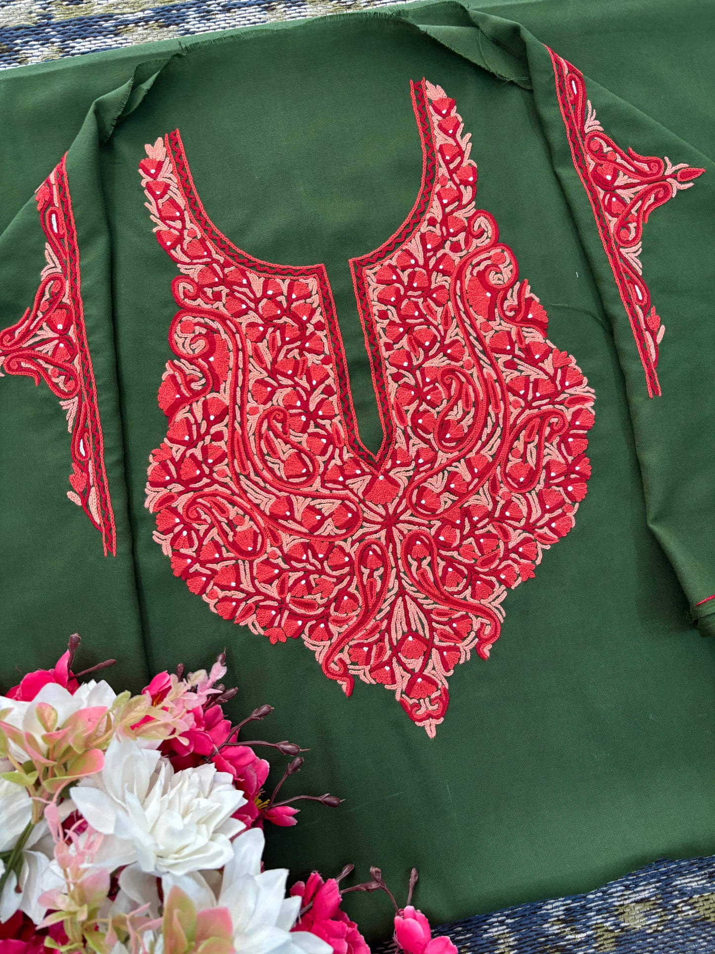 Green Cotton Cord Set (Hand Embroidered)
