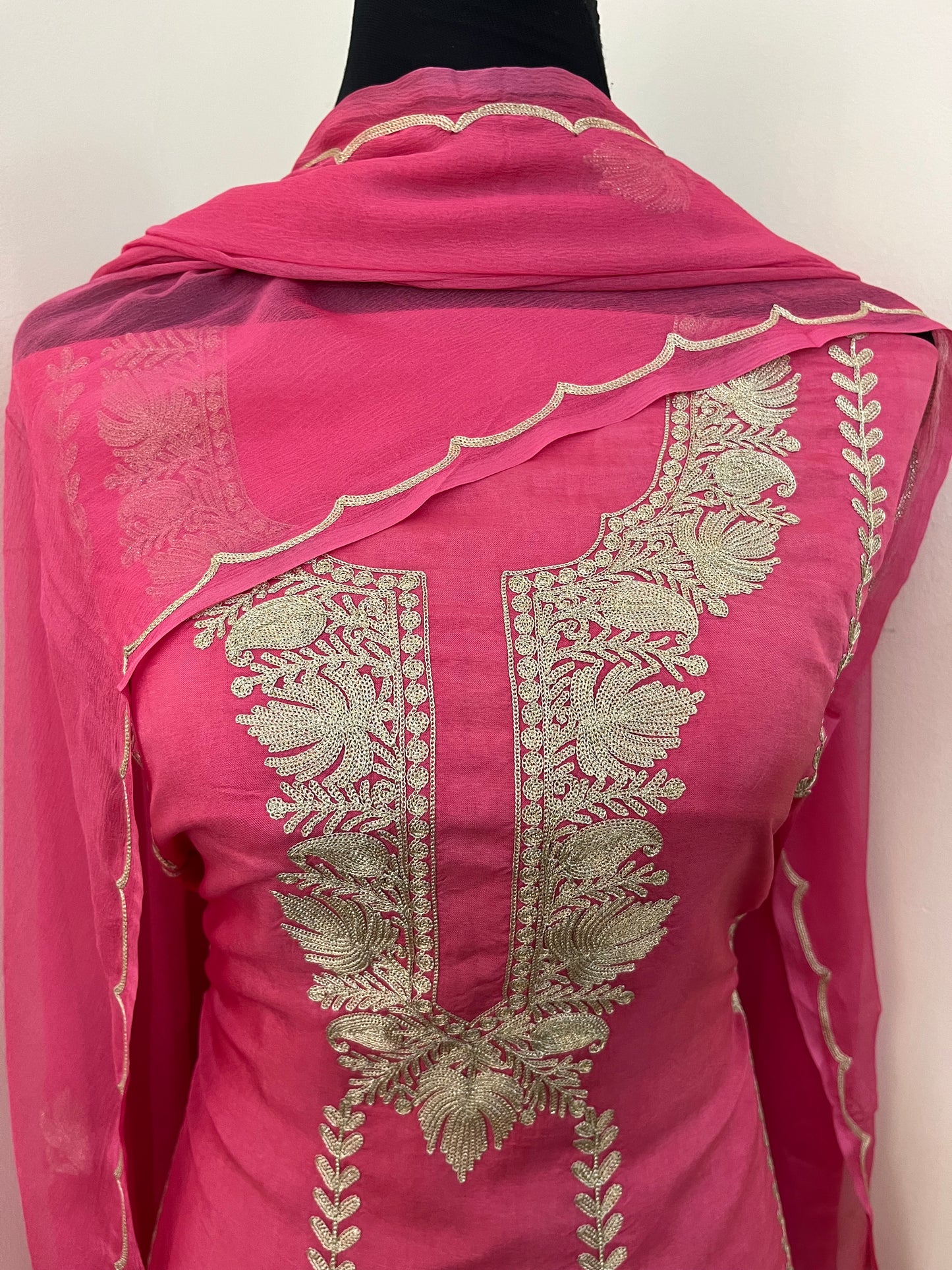 Rose Pink Sanam’ Silk Tilla Kashmiri Suit