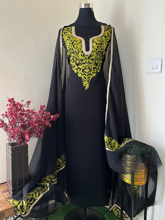 Georgette Black-Green 3 Pc Nalki work Suit Set