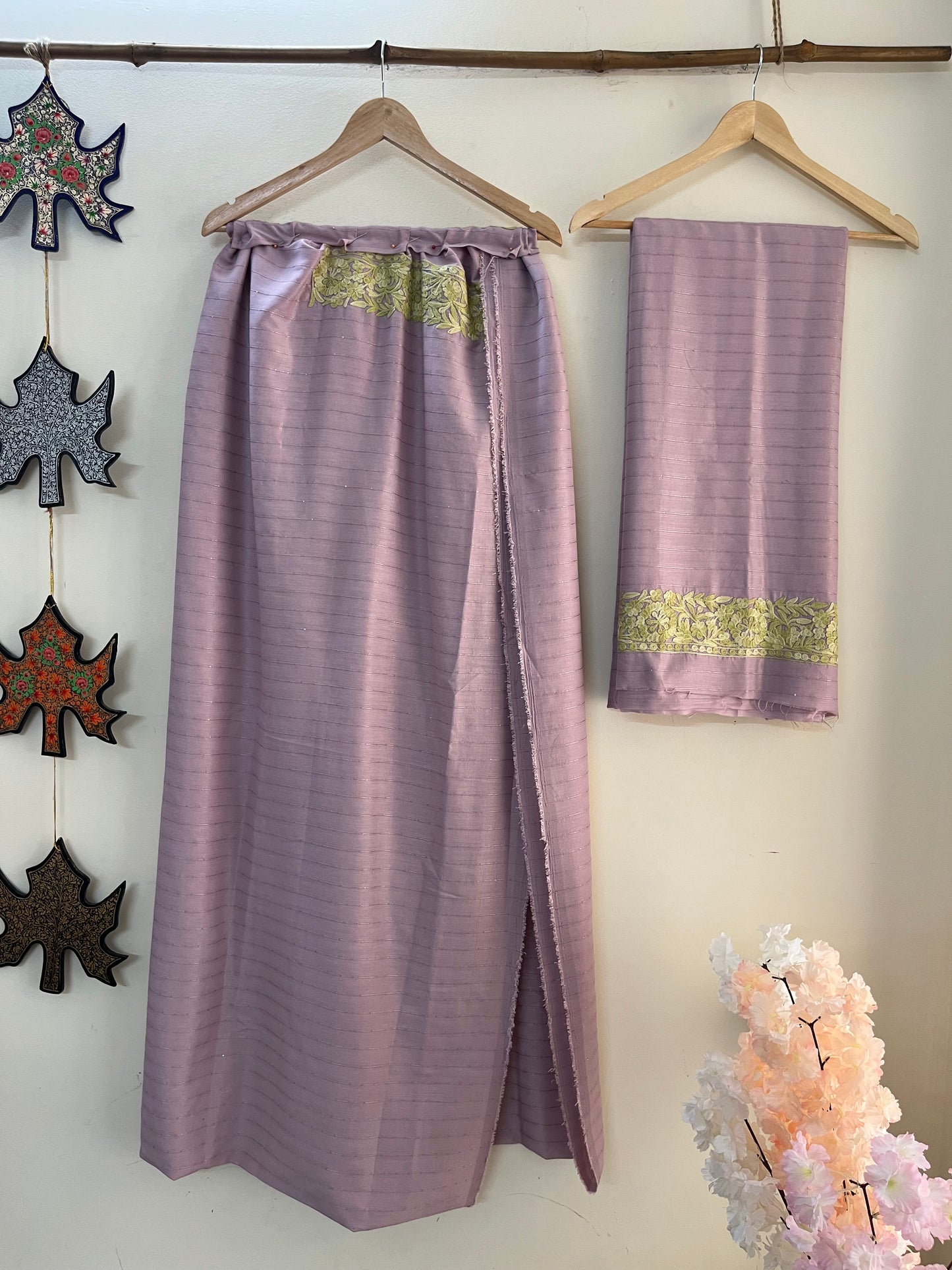 Lavender Muslin Cotton Striped Pattern Unstitched Co-ord Set