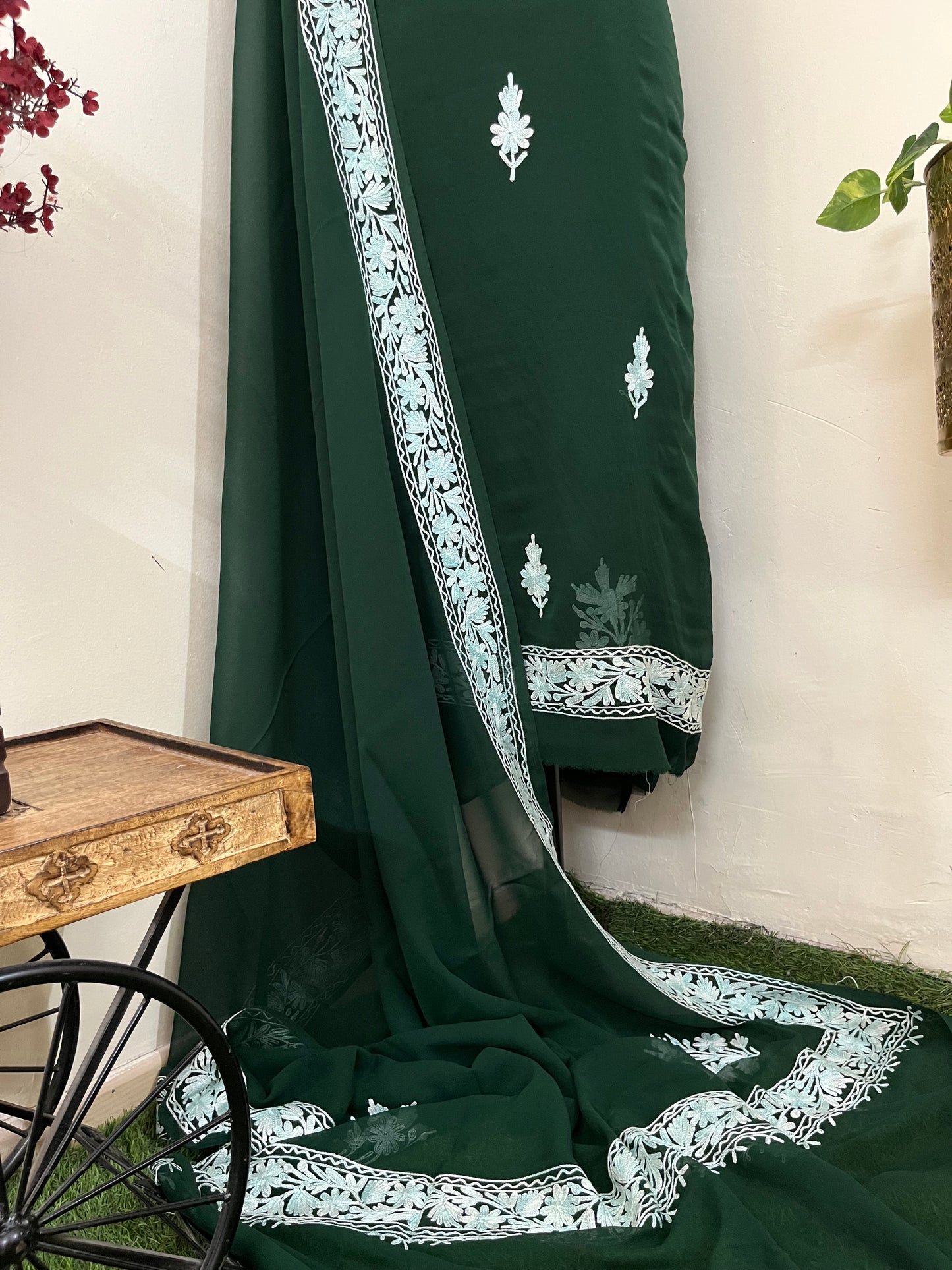 Georgette Green 3 Pc Aari Embroidered Suit Set