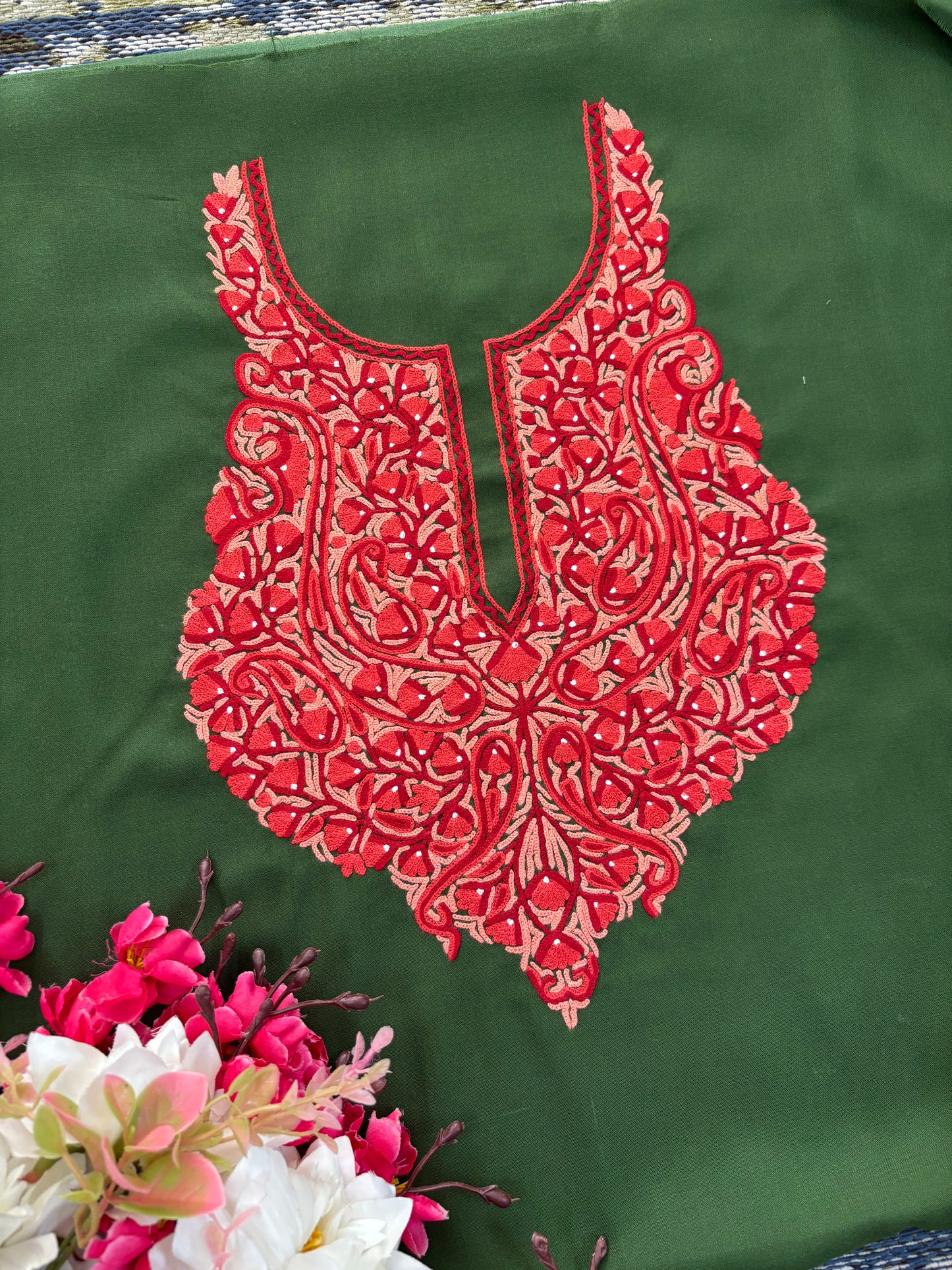 Green Cotton Cord Set (Hand Embroidered)