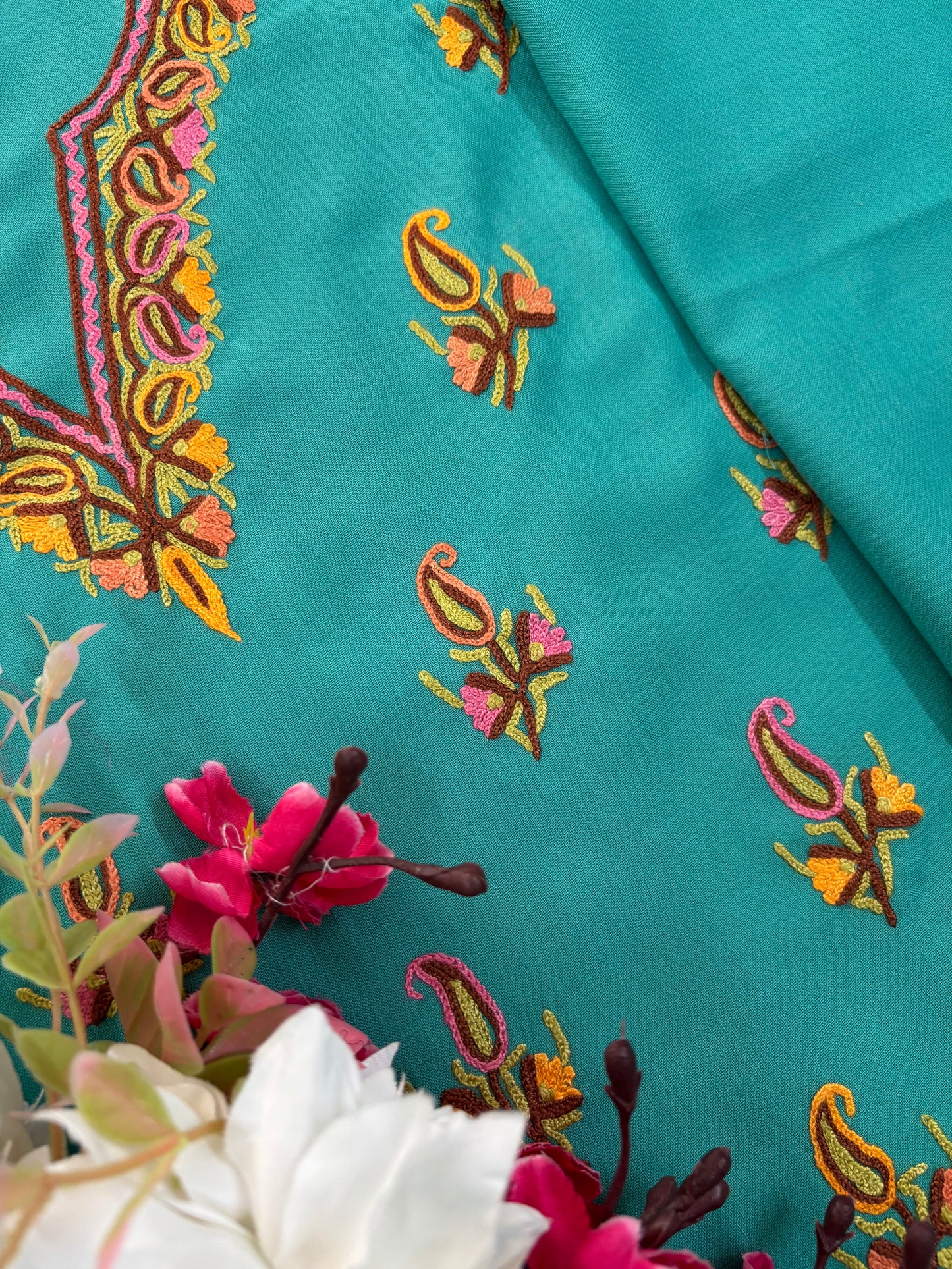 Cotton Green Two Piece Set (Hand Embroidered)