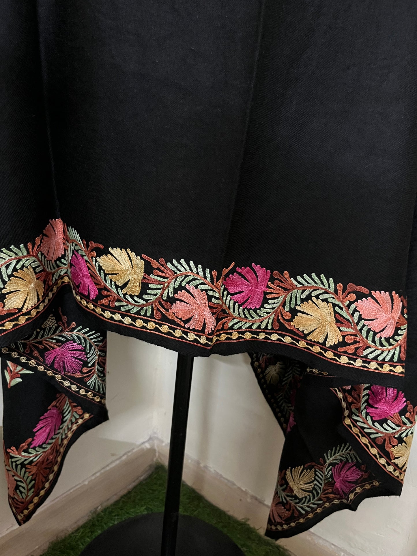 Black Aari Embroidered Pure Wool Cape