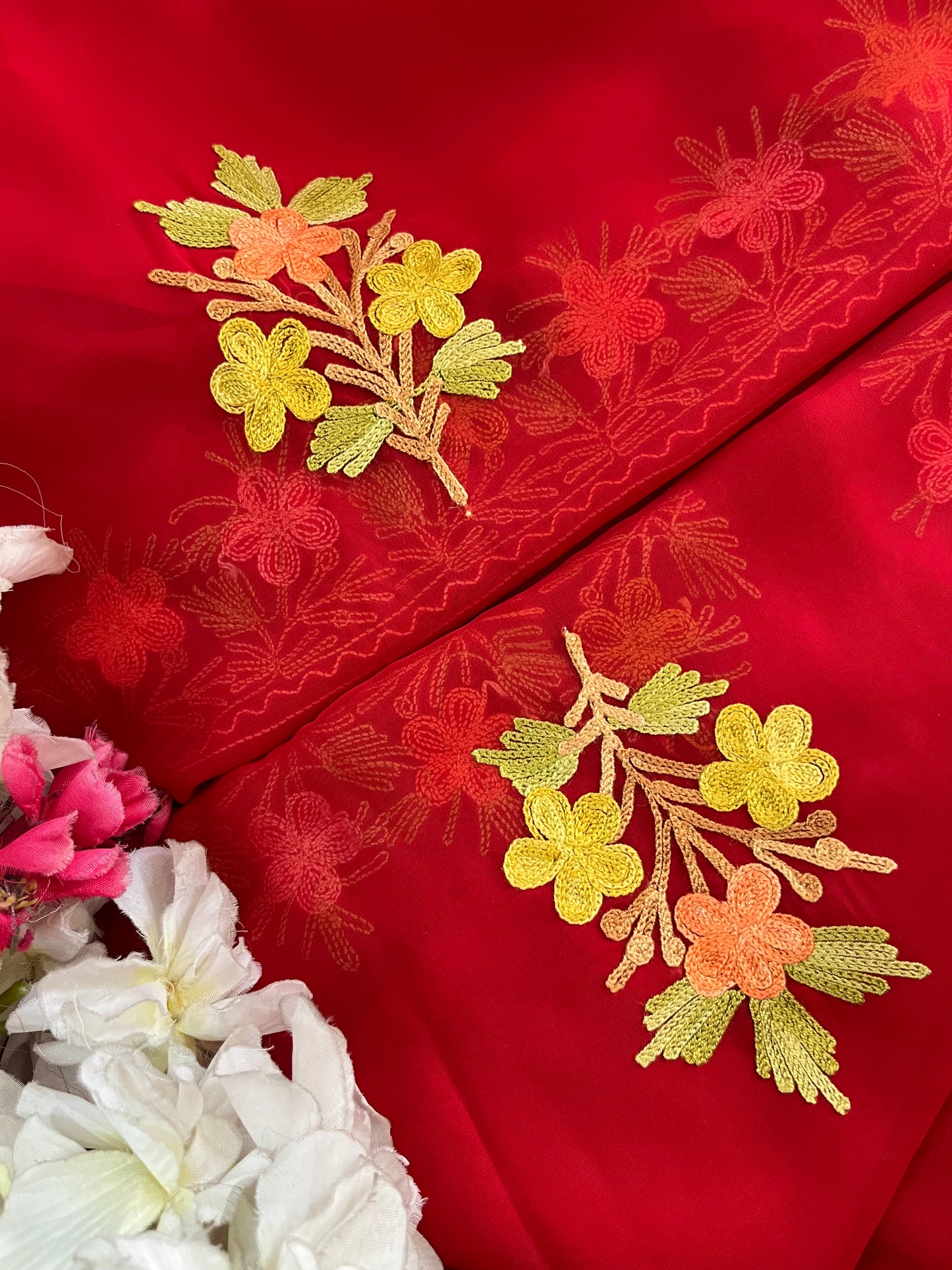 Red Georgette 3 Pc Kashmiri Suit