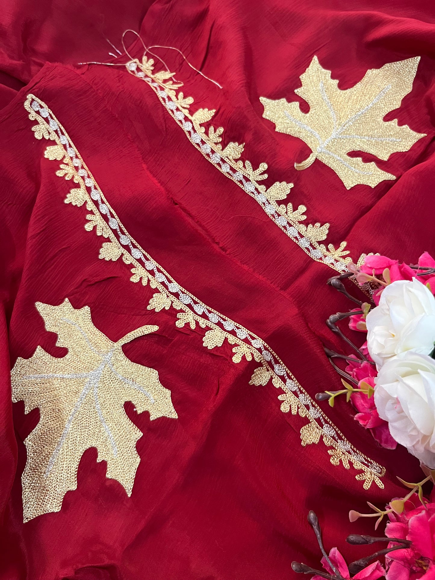 Maroon Pure Chinon Kashmiri Tilla Saree