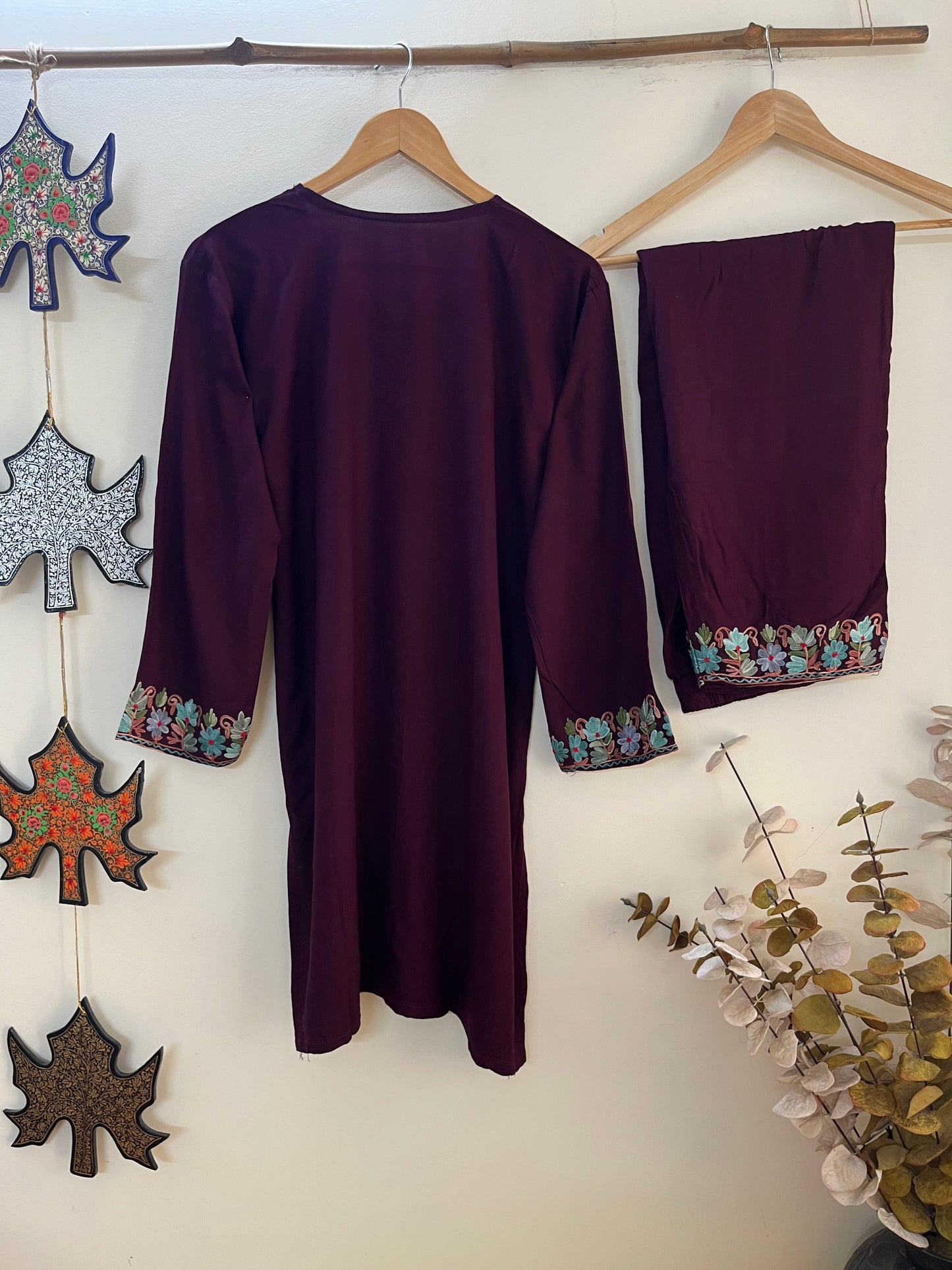 Wine Cotton Cord Set (Free Size/ XL)