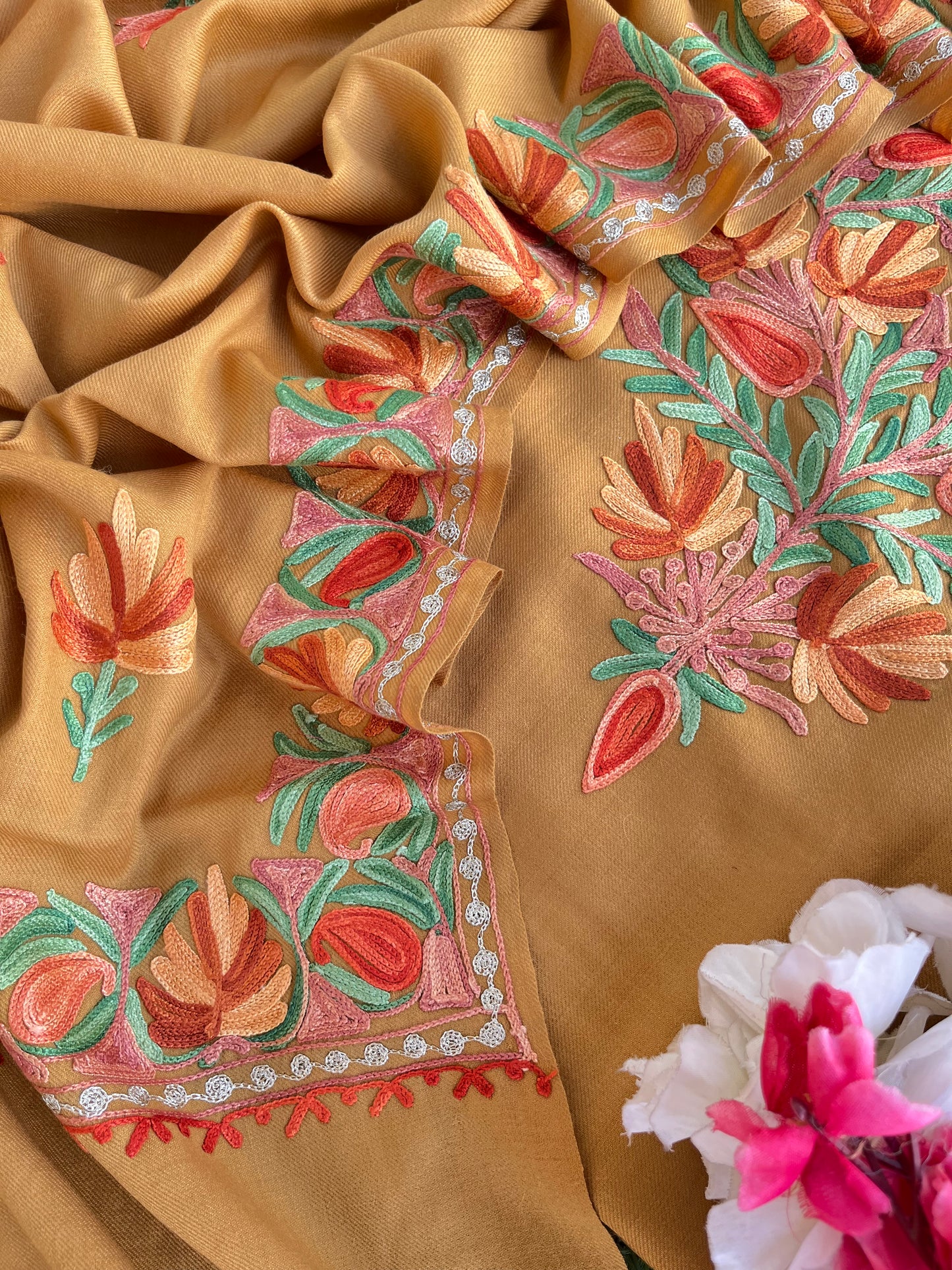 Brown Pure Wool Aari Embroidered 3pc Suit Stole