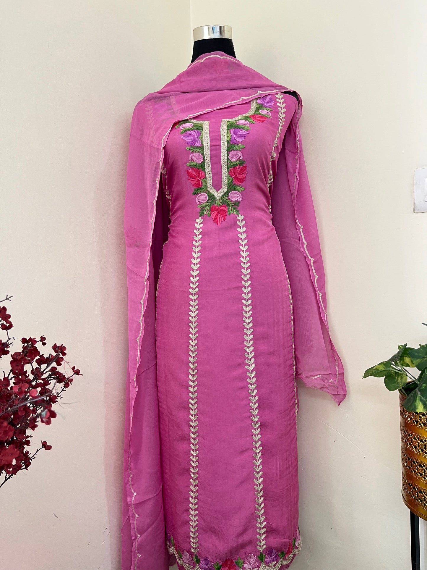 Sanam’ Mauve Silk Aari Embroidered Suit material