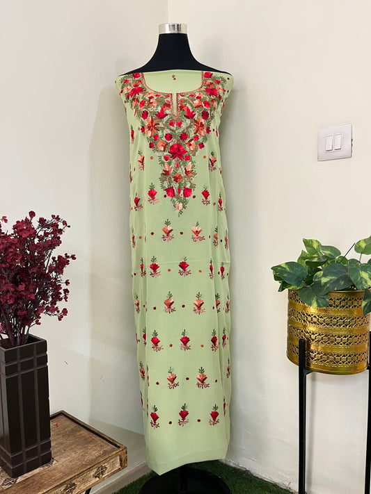 Pastel Green Georgette Kashmiri Kurta Material