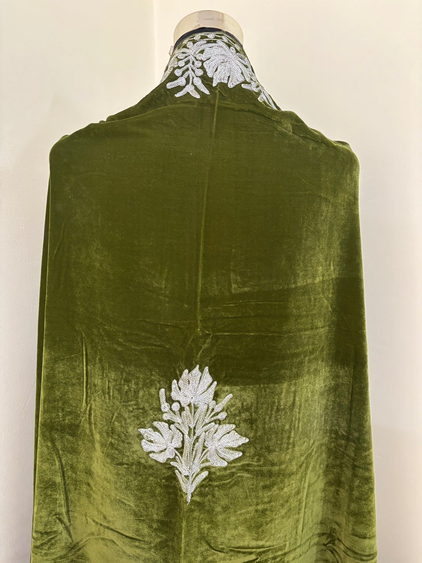 Henna Green Tilla Embroidered Velvet Cape