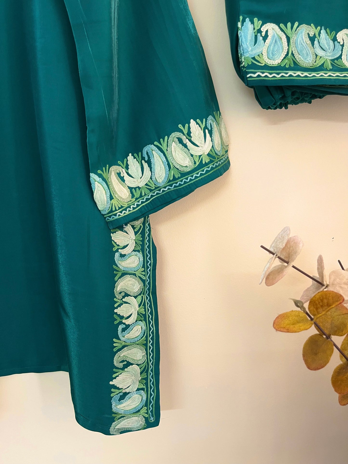 Green Shimmer Silk Stitched Co-ord Set