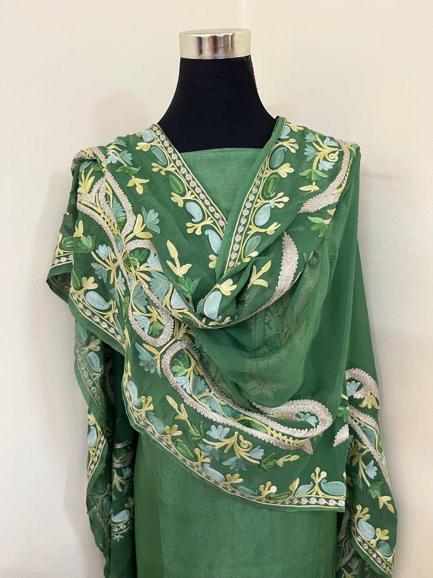 Pastel Green Opada Silk Kashmiri Suits