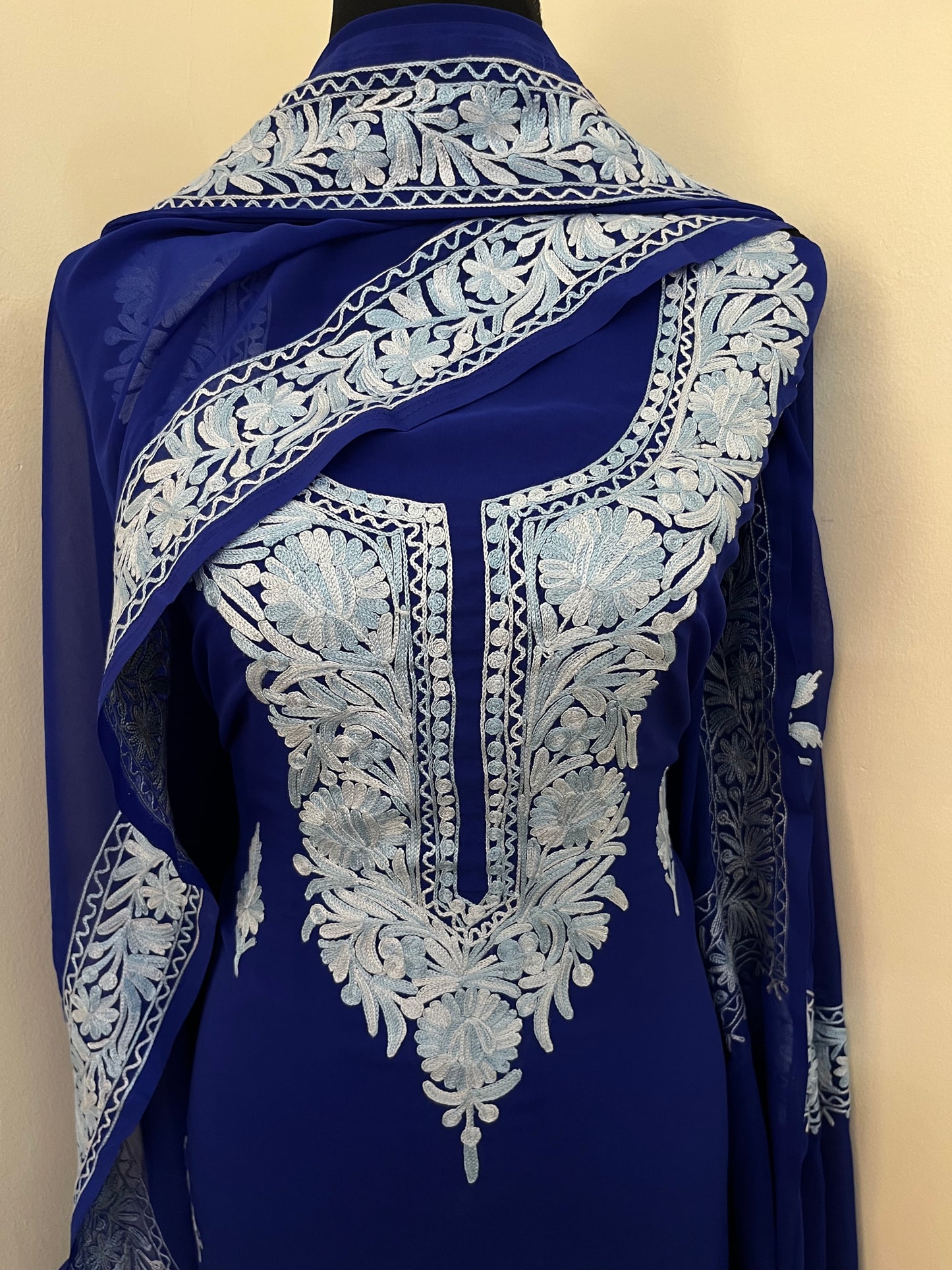 Electric Blue Georgette Kashmiri Suit