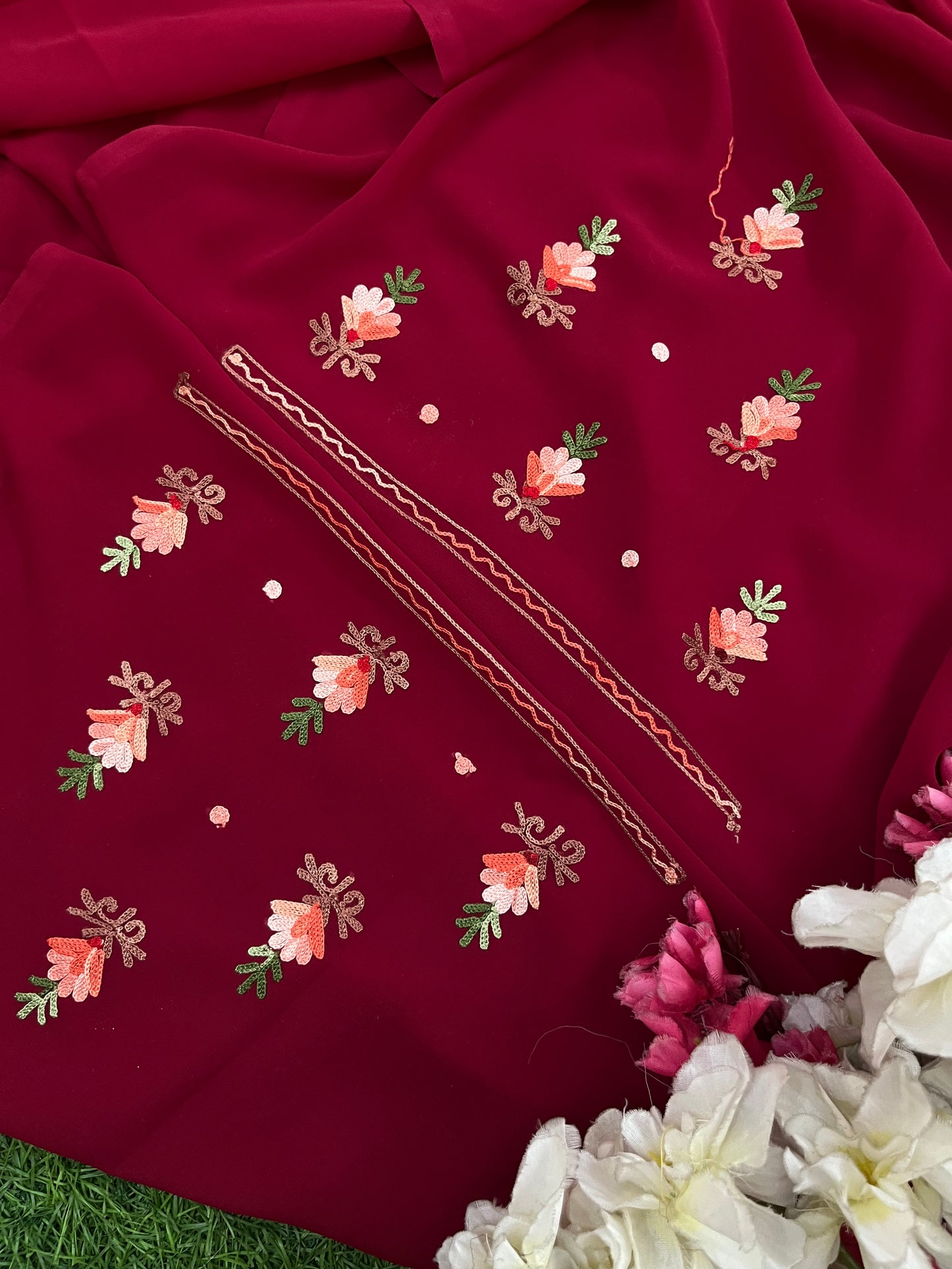 Maroon Georgette Kashmiri Kurta Material