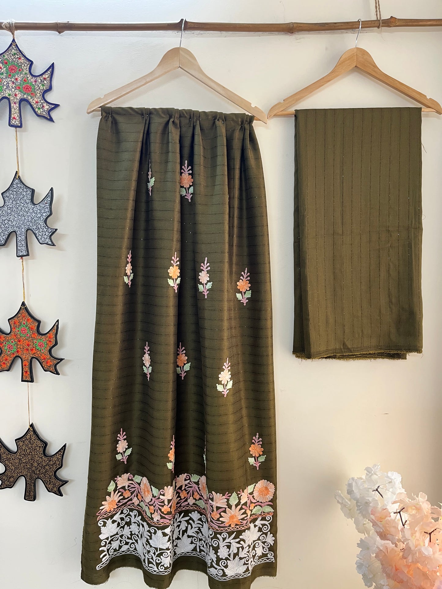 Henna Green Muslin Cotton Striped Pattern Unstitched Co-ord Set