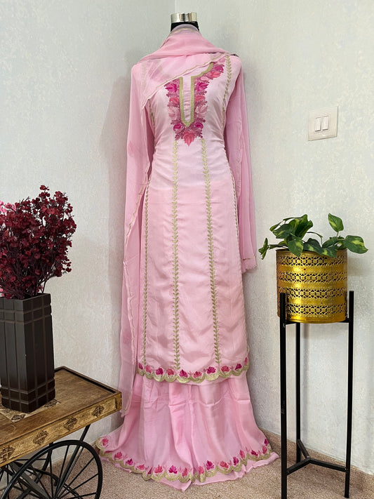 Sanam’ Soft Pink Silk Aari Embroidered Suit material