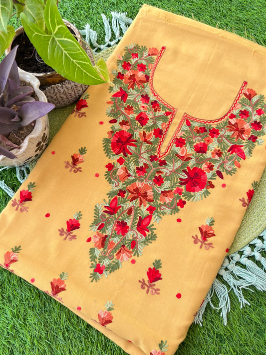 Beige Cotton Two Piece Set (Aari Embroidered)