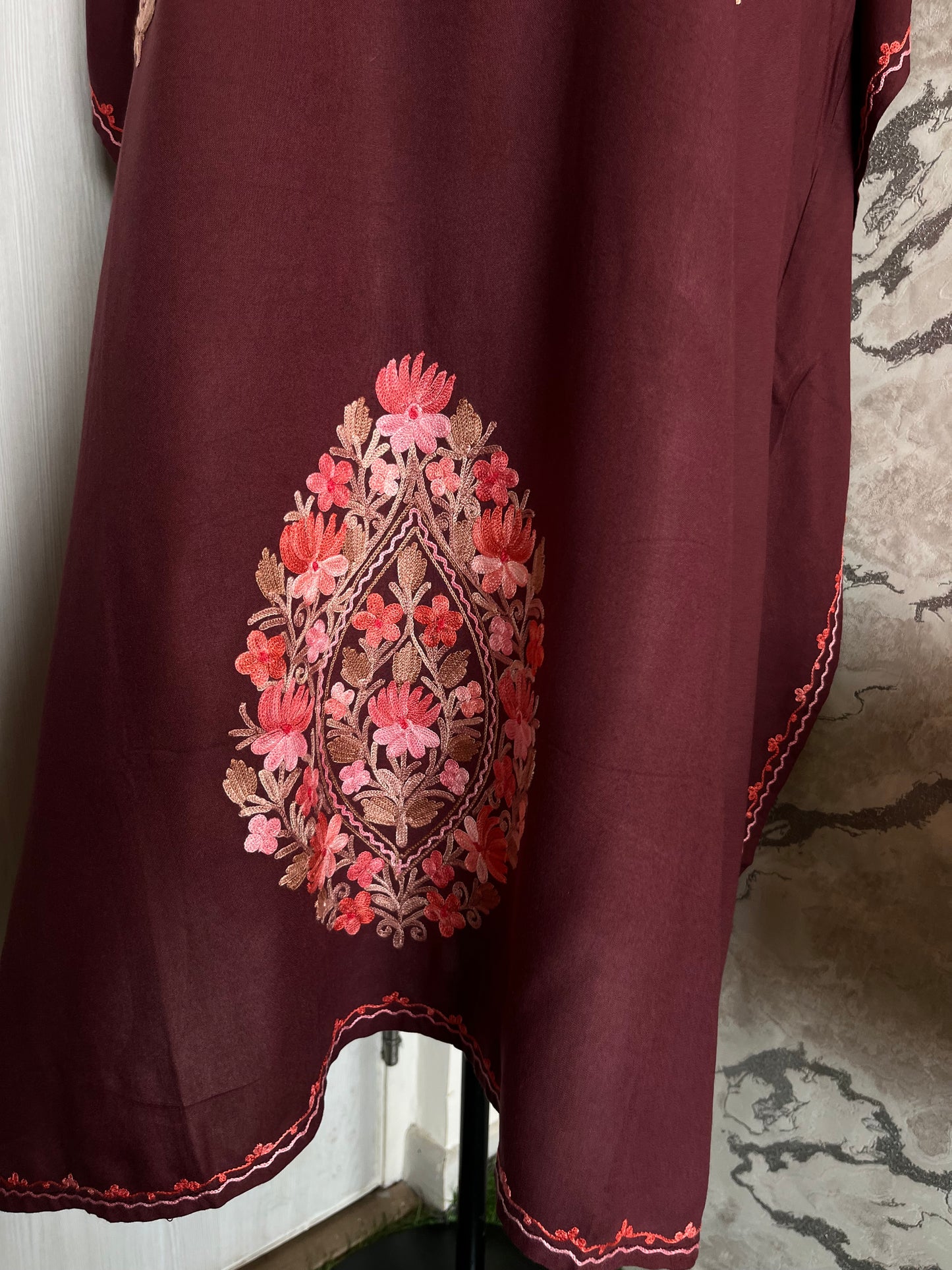 Maroonish Brown Cotton Aari embroidered Kaftan
