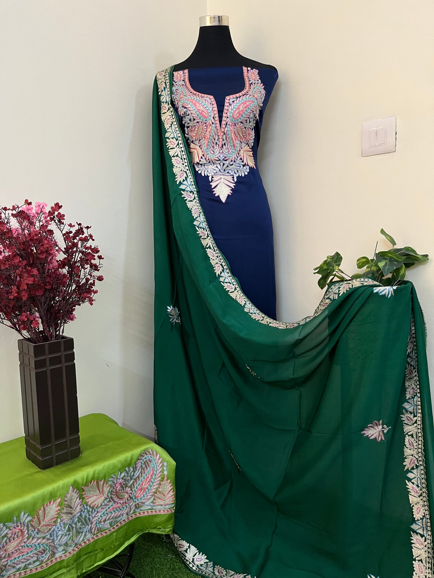 Kalaa’ Royal Blue 3D Crape Kashmiri Suit