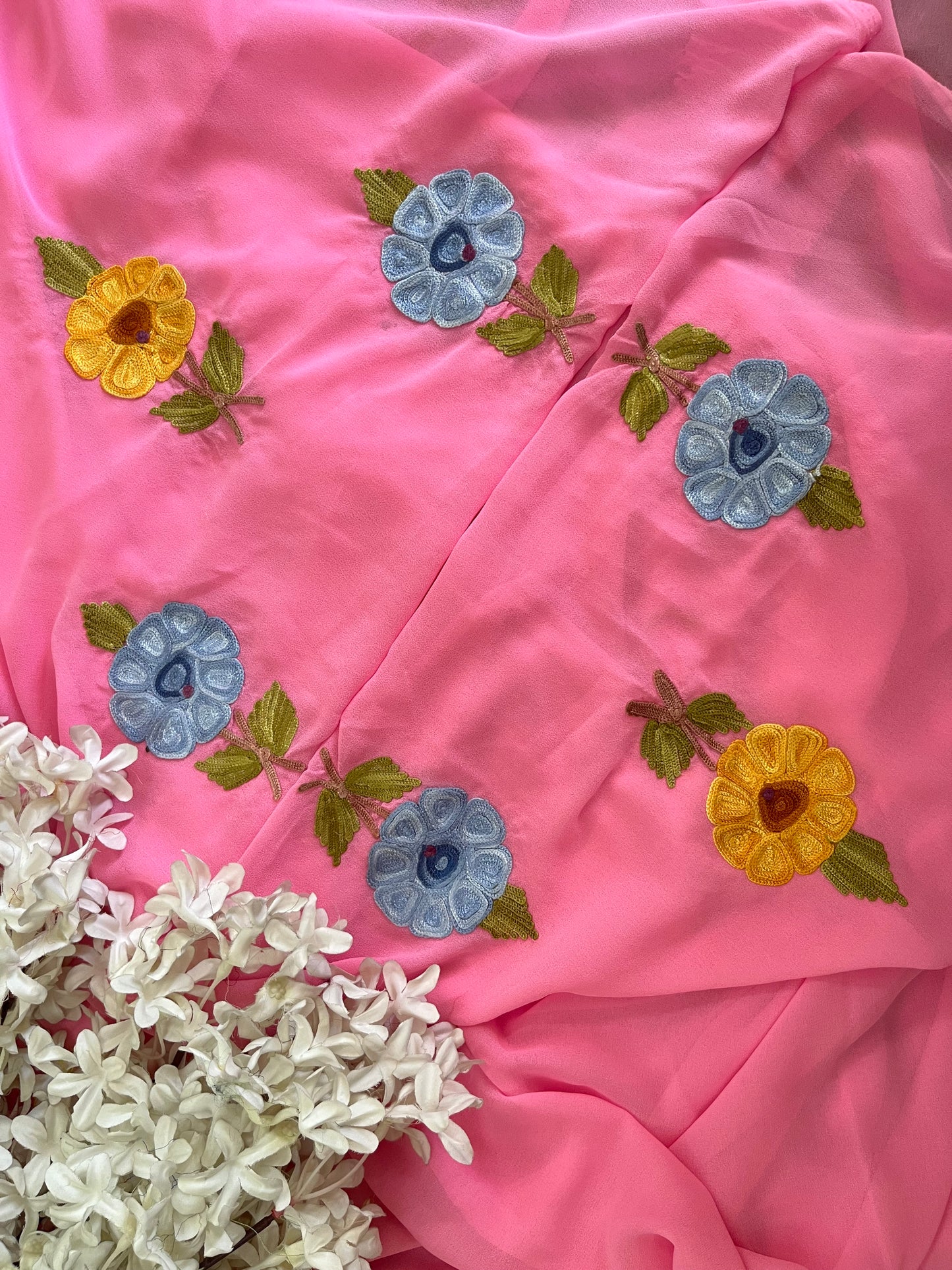 Georgette Candy Pink 3 Pc Aari Embroidered Suit