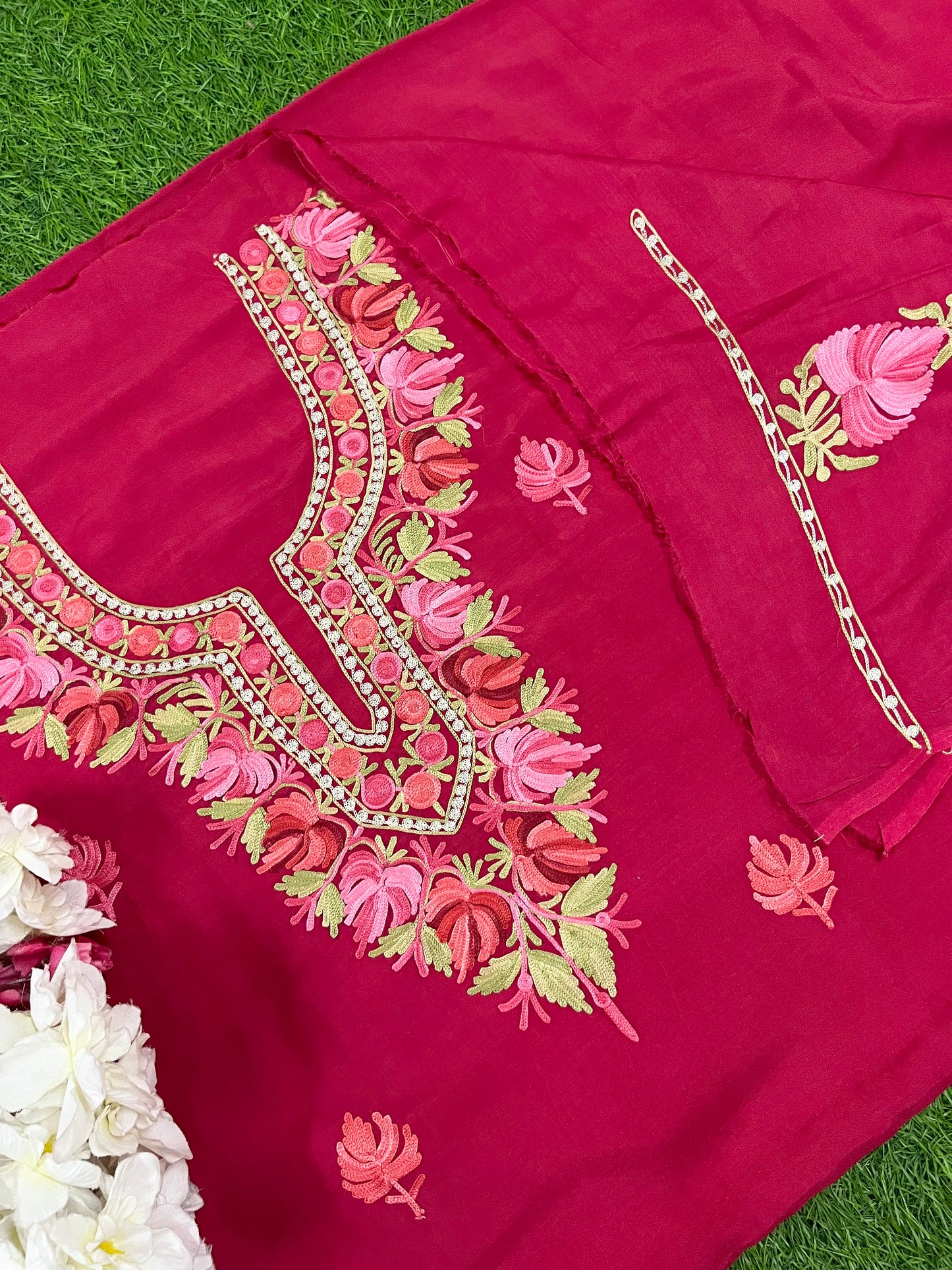 Red Muslin Cotton Aari Embroidered 3pc set