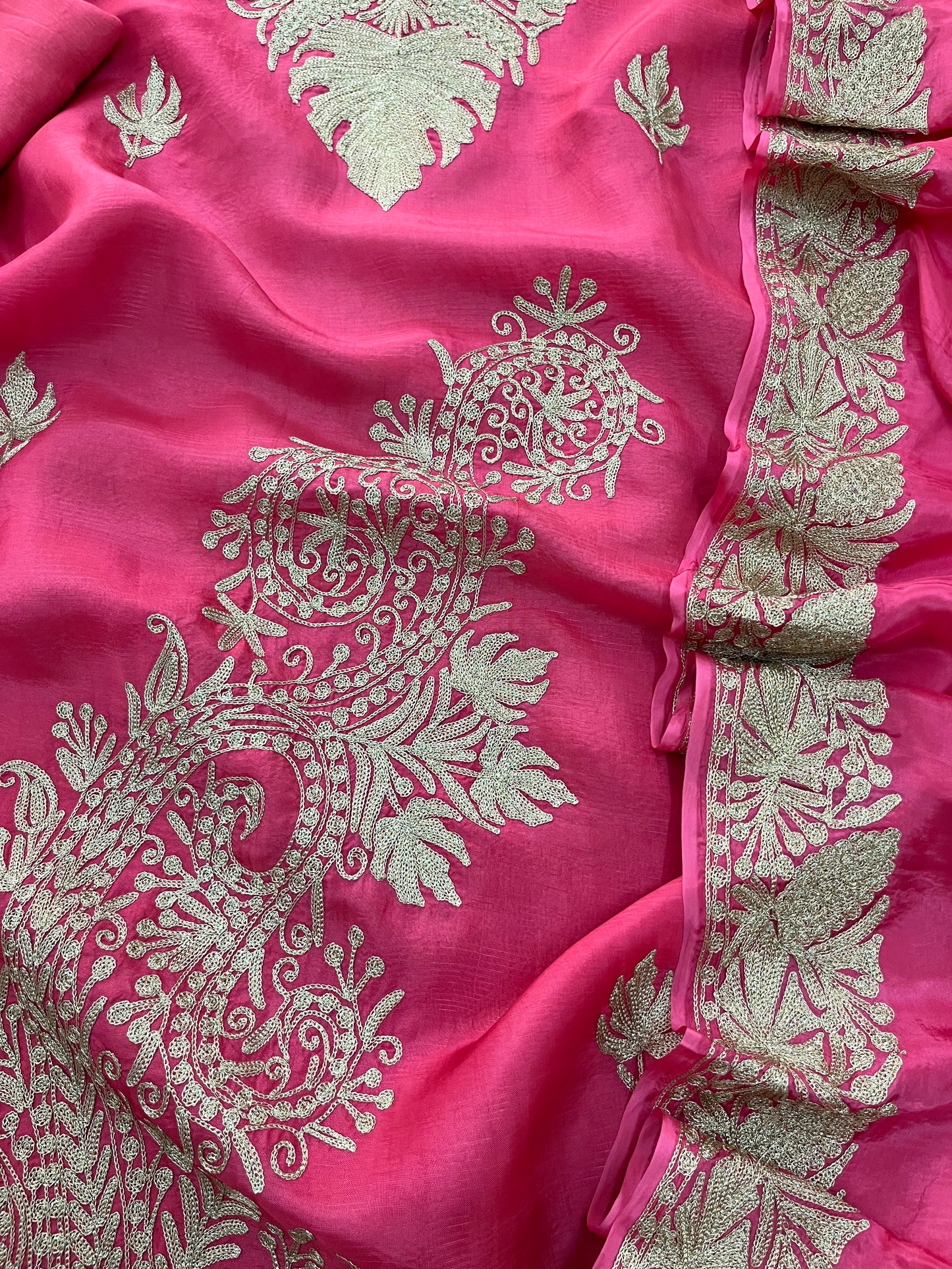 Pink Silk Tilla Embroidered Suit material