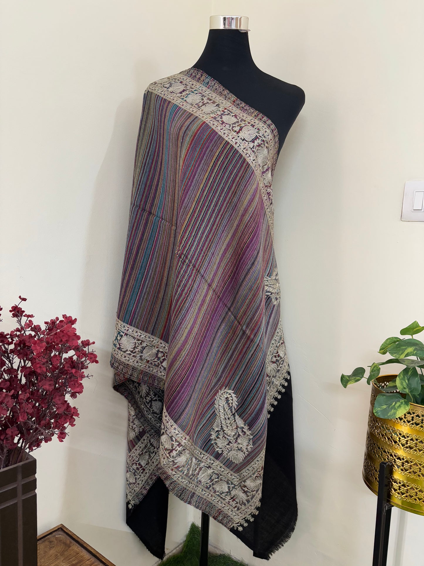 Black Stripes Kashmiri Stole