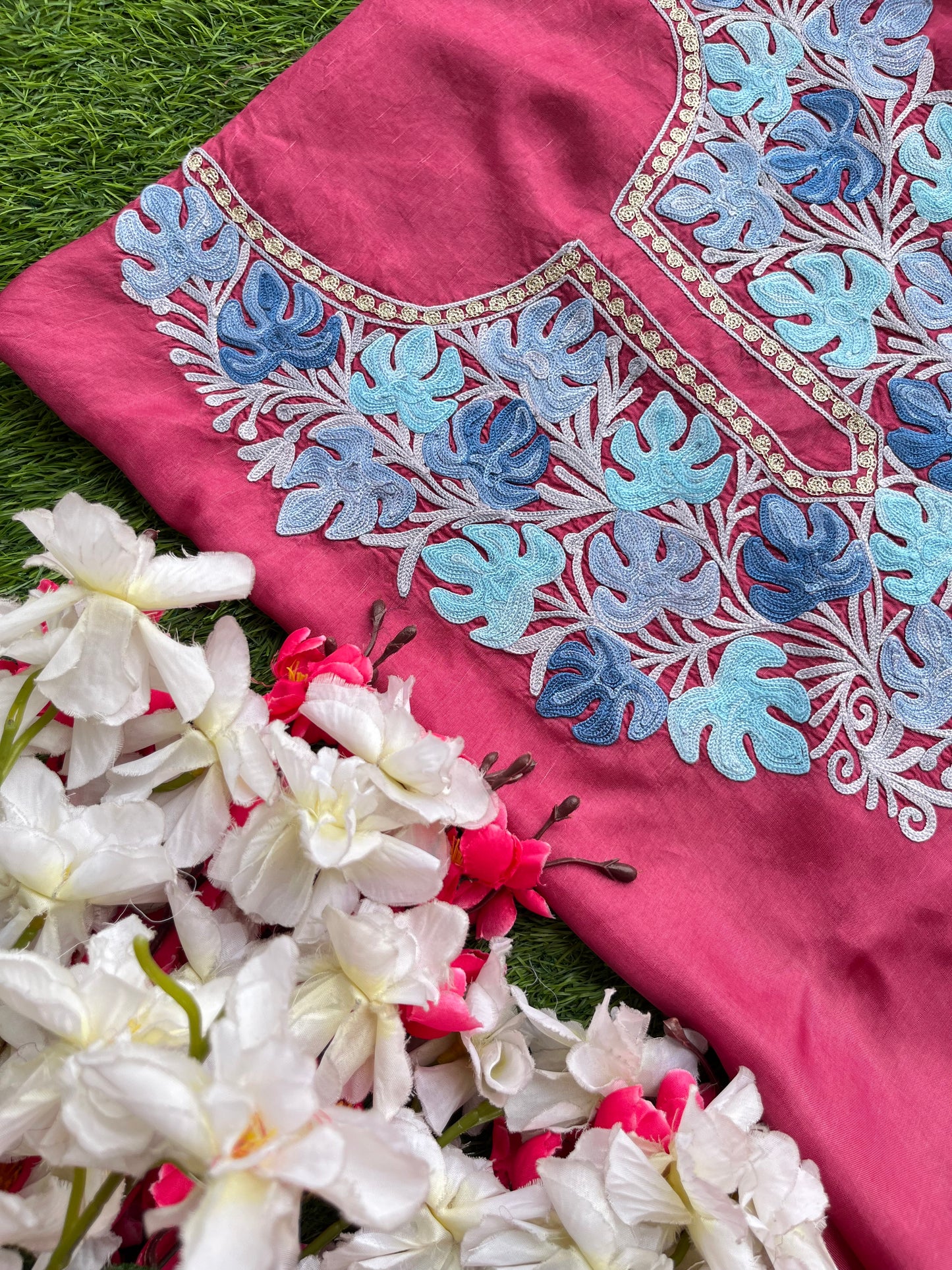 Onion Pink Opada Silk Kashmiri Suits