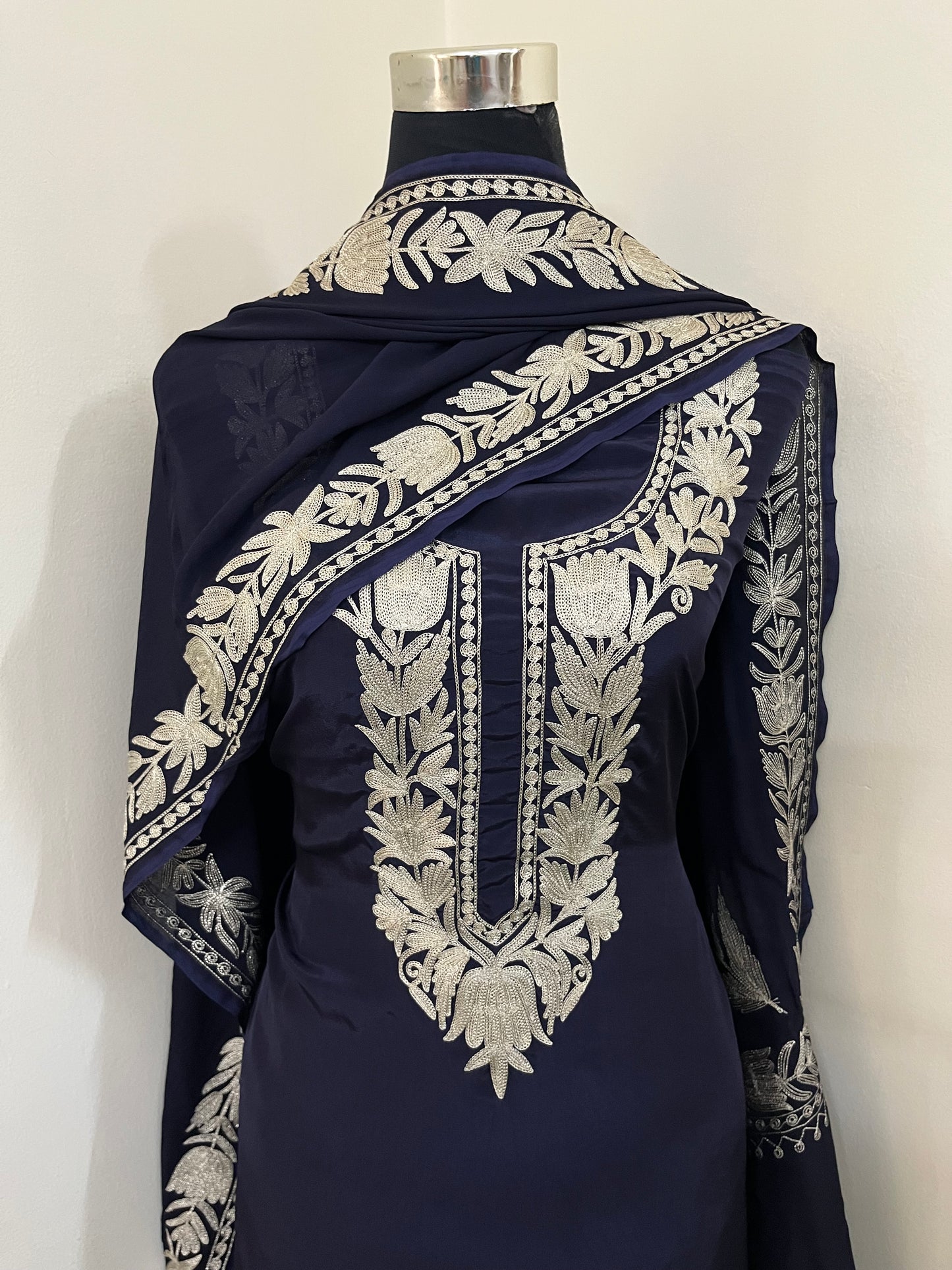 Kalaa’ Navy Crape Kashmiri Suit